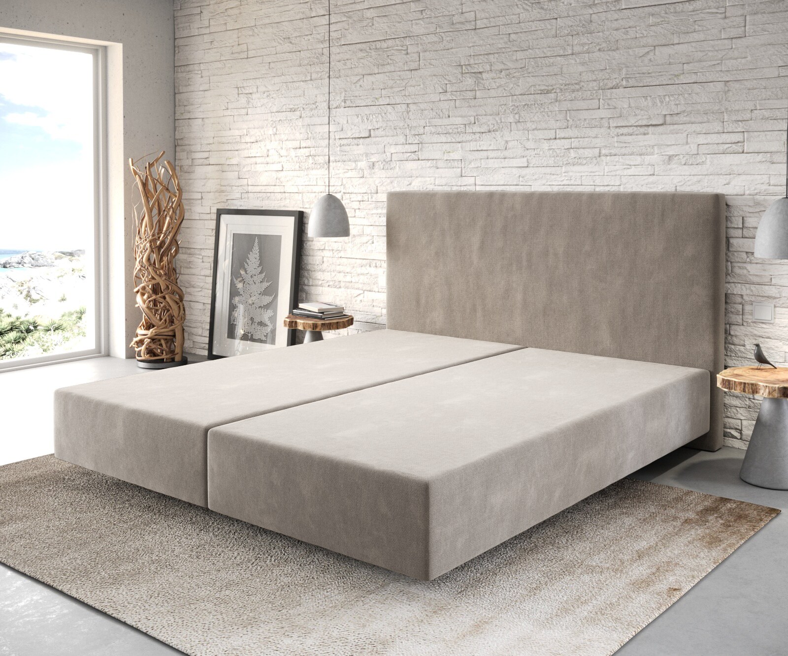 Boxspringgestell Dream-Well 180x200 cm Mikrofaser Beige 1