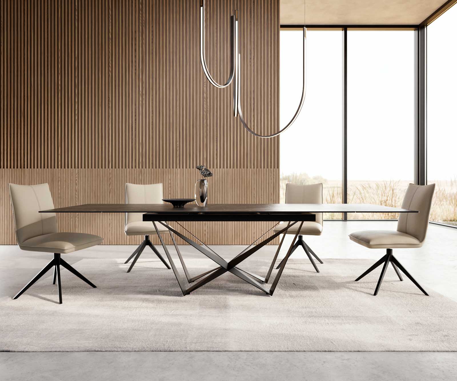 Table à manger Edge 200-300x100 céramique Laminam®Noir Desir marron Spider acier plat noir extensible 2