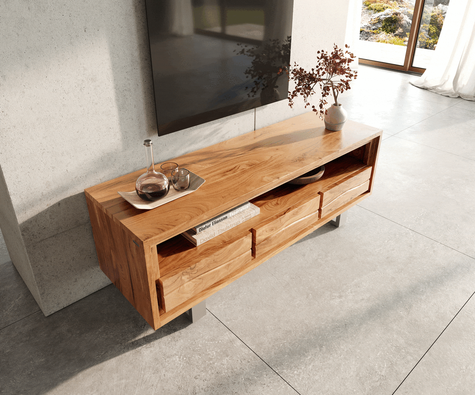 Lowboard Live-Edge 146 cm Akazie Natur 3 Schübe 1 Fach 3 Lowboard Live-Edge 146 cm Akazie Natur 3 Schübe 1 Fach 3