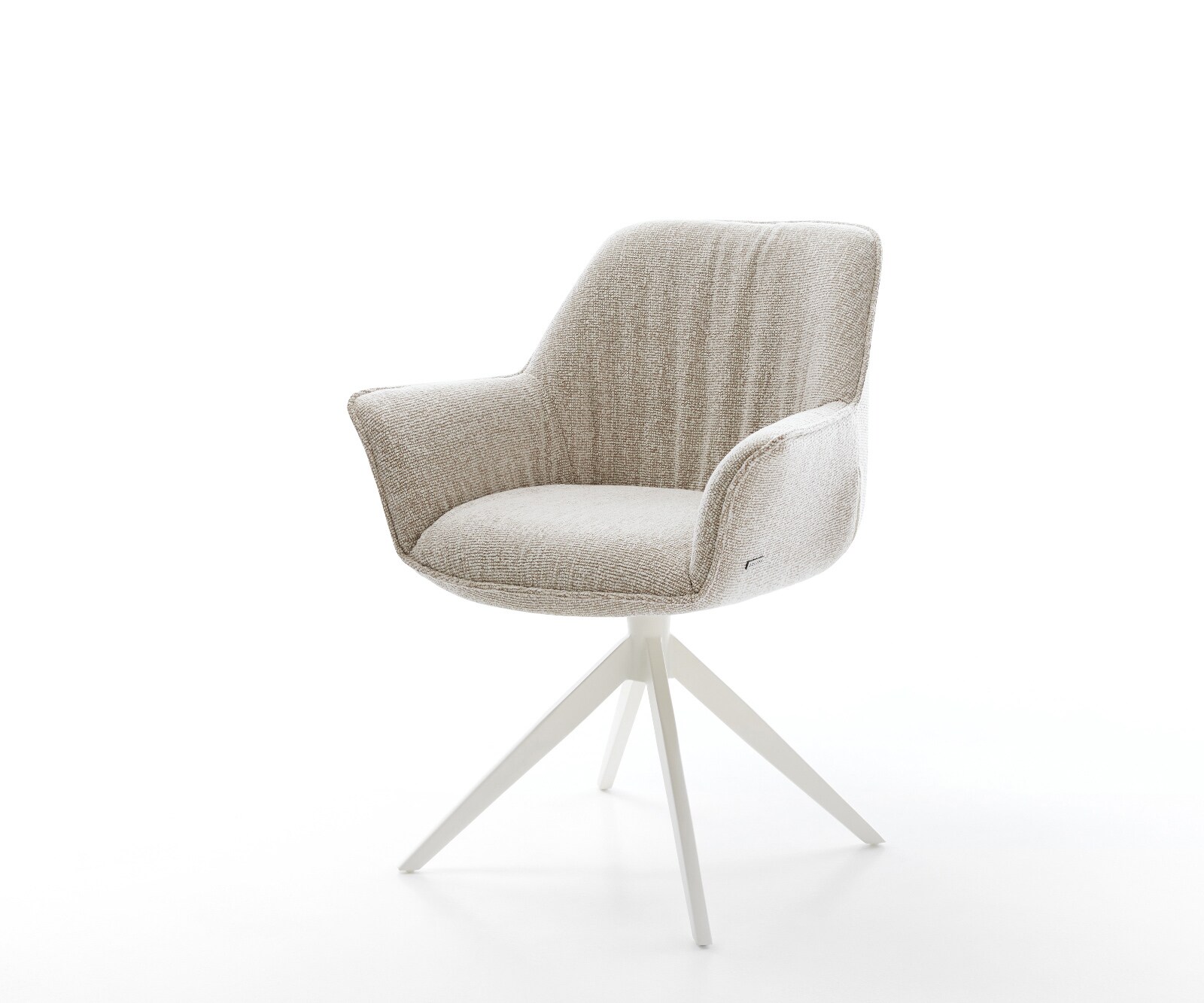 Drehstuhl Keila-Flex mit Armlehnen Webstoff Soft Beige Kreuzgestell breit Weiß 360° drehbar Wippfunktion 1