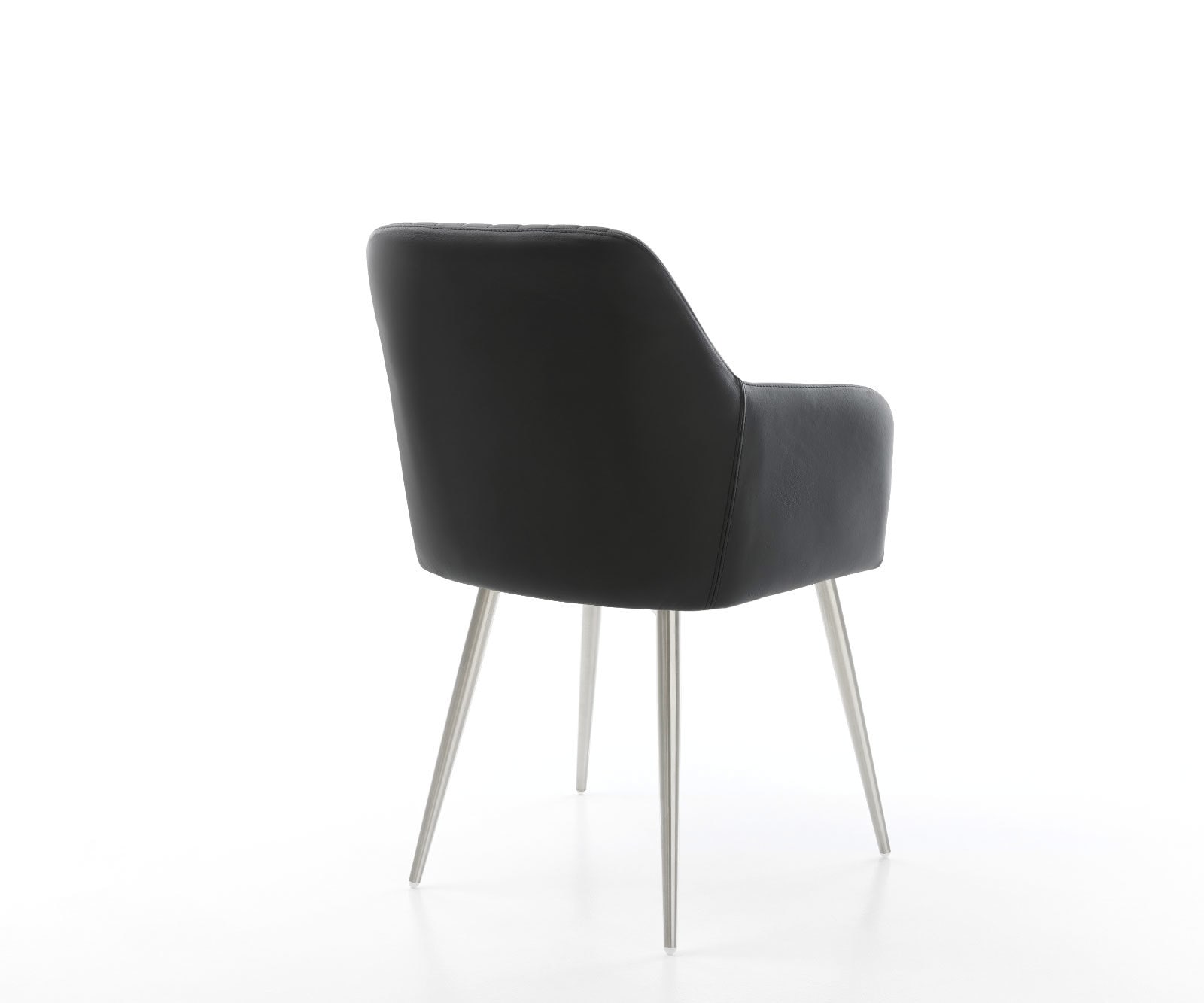 Chaise-de-salle-à-manger Greg-Flex cuir de vache noir 4 pieds coniques acier inoxydable brossé ressorts ensachés 5