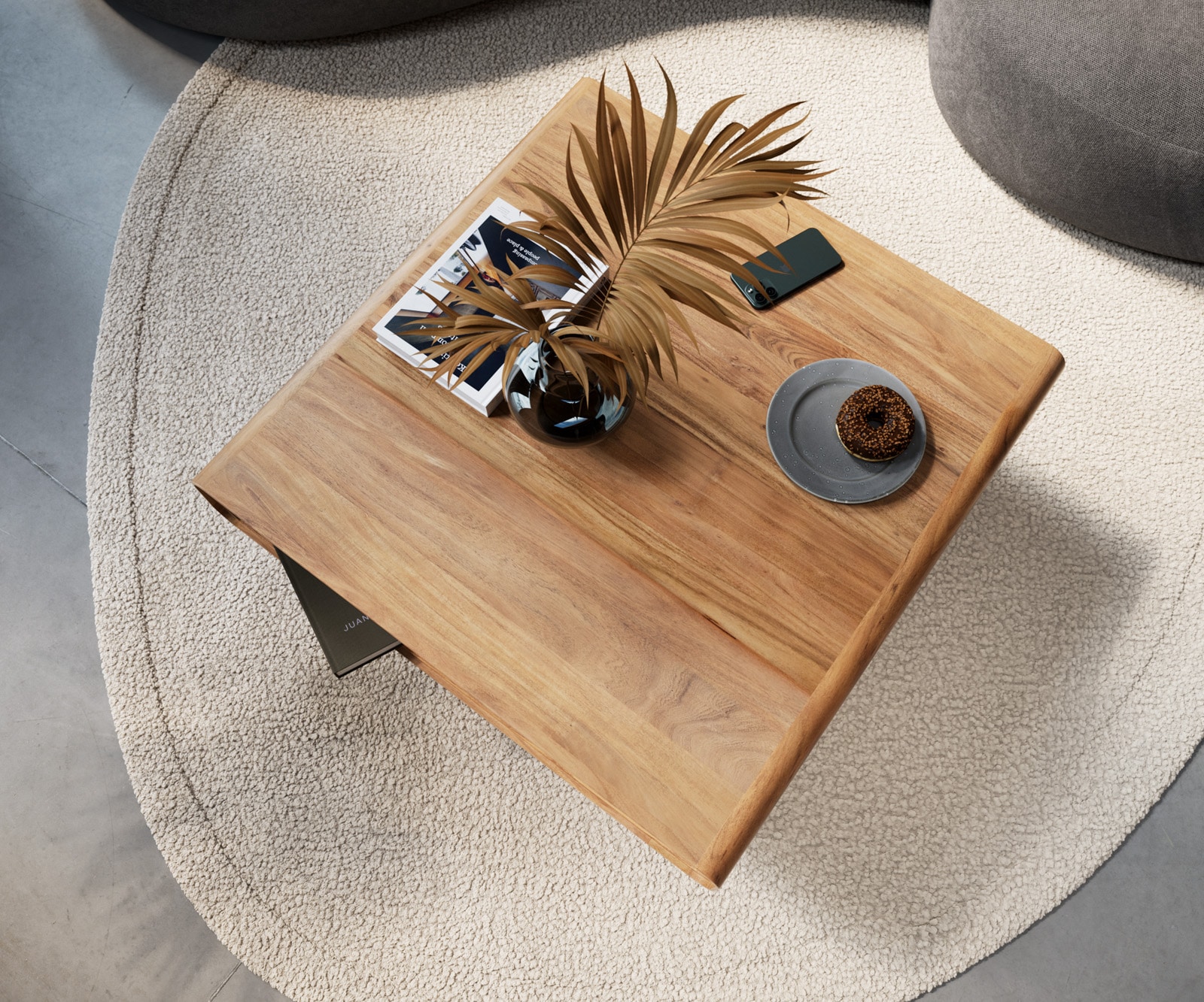 Couchtisch Anaya 90x90 cm Akazie Natur 1 Fach L-Fuß Edelstahl 5