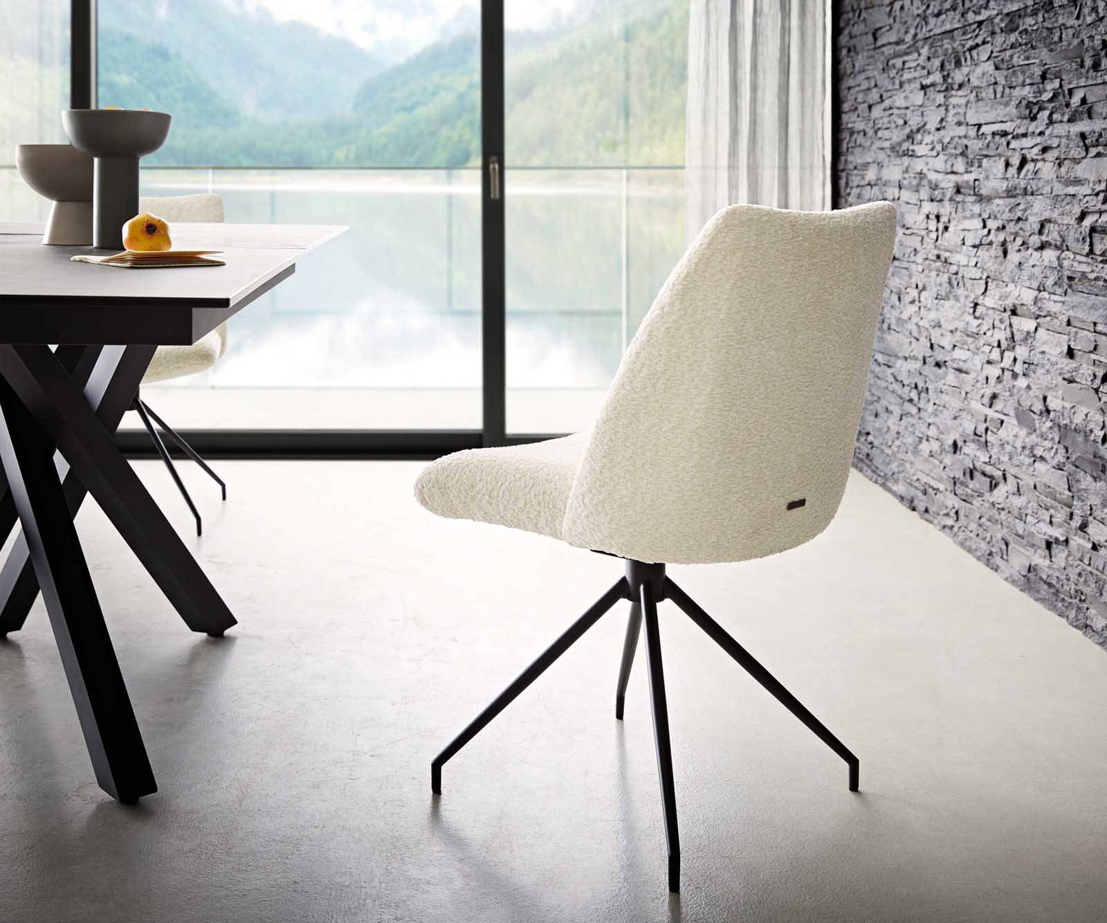 Drehstuhl Elso-Flex Bouclé Weiß Kreuzgestell konisch Schwarz 180° drehbar Taschenfederkern 4
