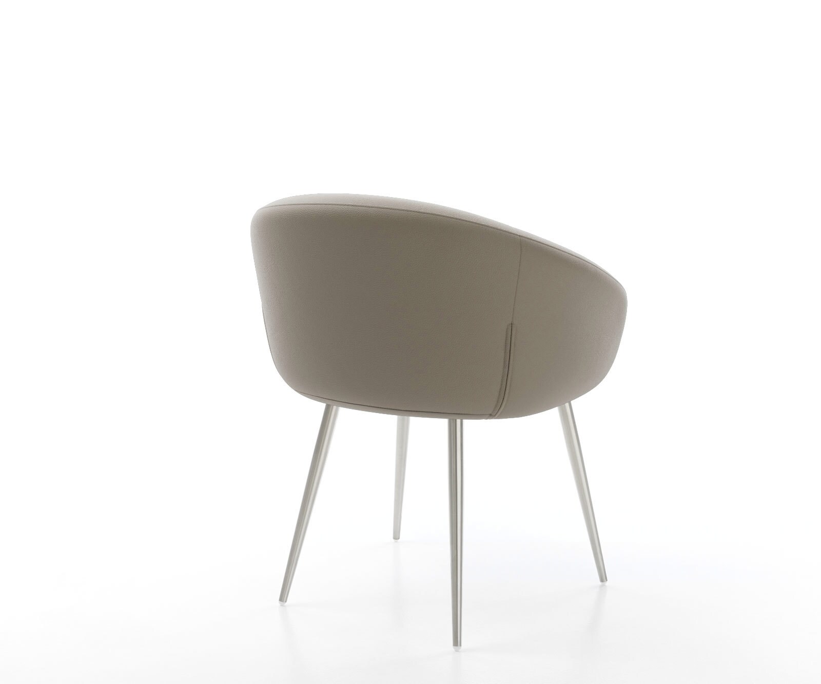 Chaise-de-salle-à-manger Vinka-Flex avec accoudoirs cuir de vache couleur boue 4 pieds coniques acier inoxydable brossé ressorts ensachés 5