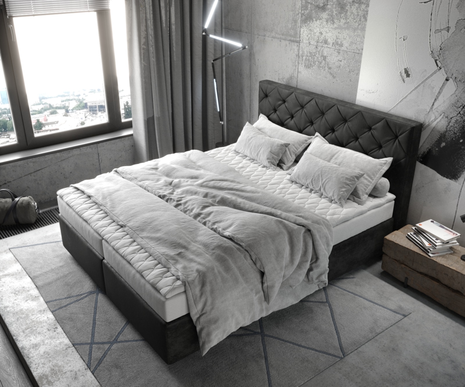 Boxspringbett Dream-Great 160x200 cm Mikrofaser Anthrazit Vintage mit Matratze und Topper 3 Boxspringbett Dream-Great 160x200 cm Mikrofaser Anthrazit Vintage mit Matratze und Topper 3