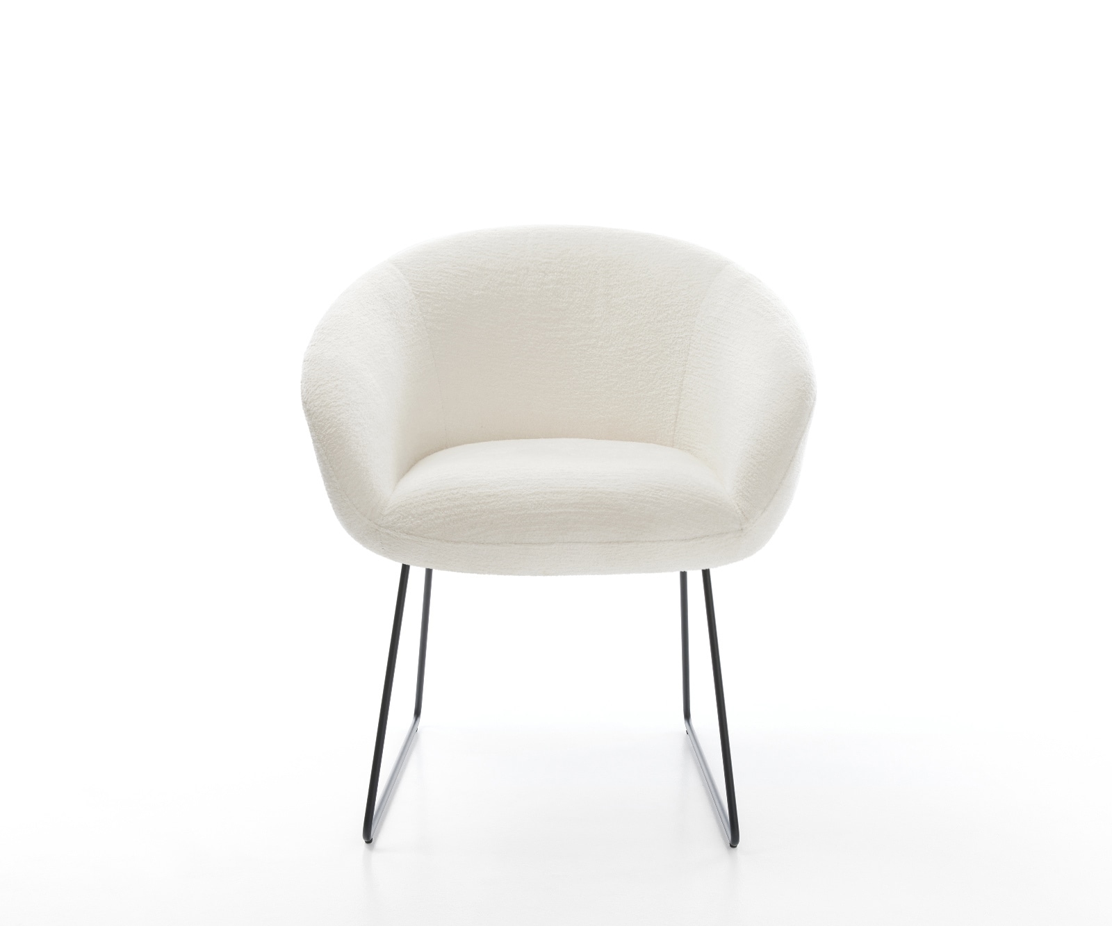 Esszimmerstuhl Vinka-Flex mit Armlehnen Bouclé Soft Beige Kufengestell Schwarz Taschenfederkern 2