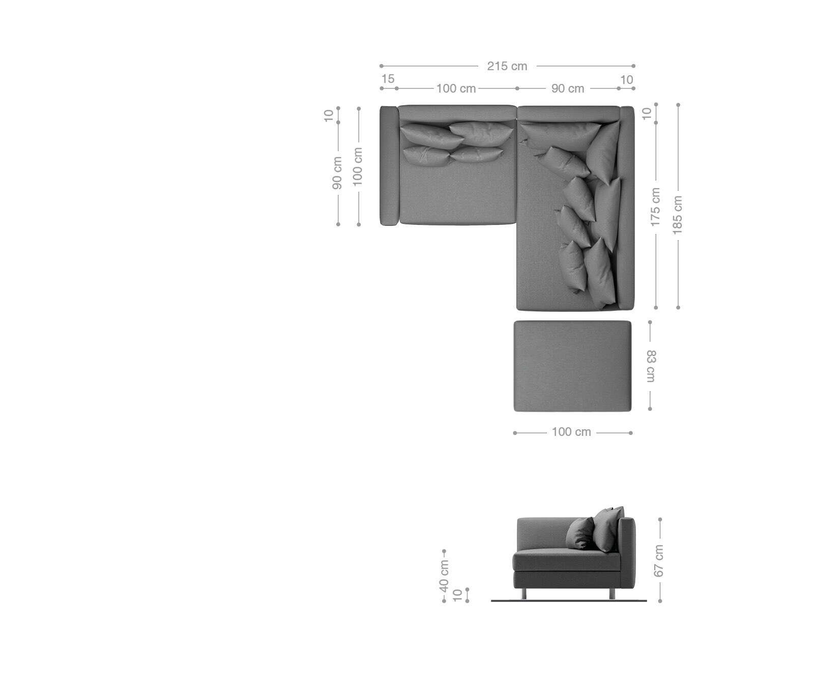 Ecksofa Clovis Weiss Hellgrau modular Hocker Armlehne Ottomane Rechts 2 Ecksofa Clovis Weiss Hellgrau modular Hocker Armlehne Ottomane Rechts 2