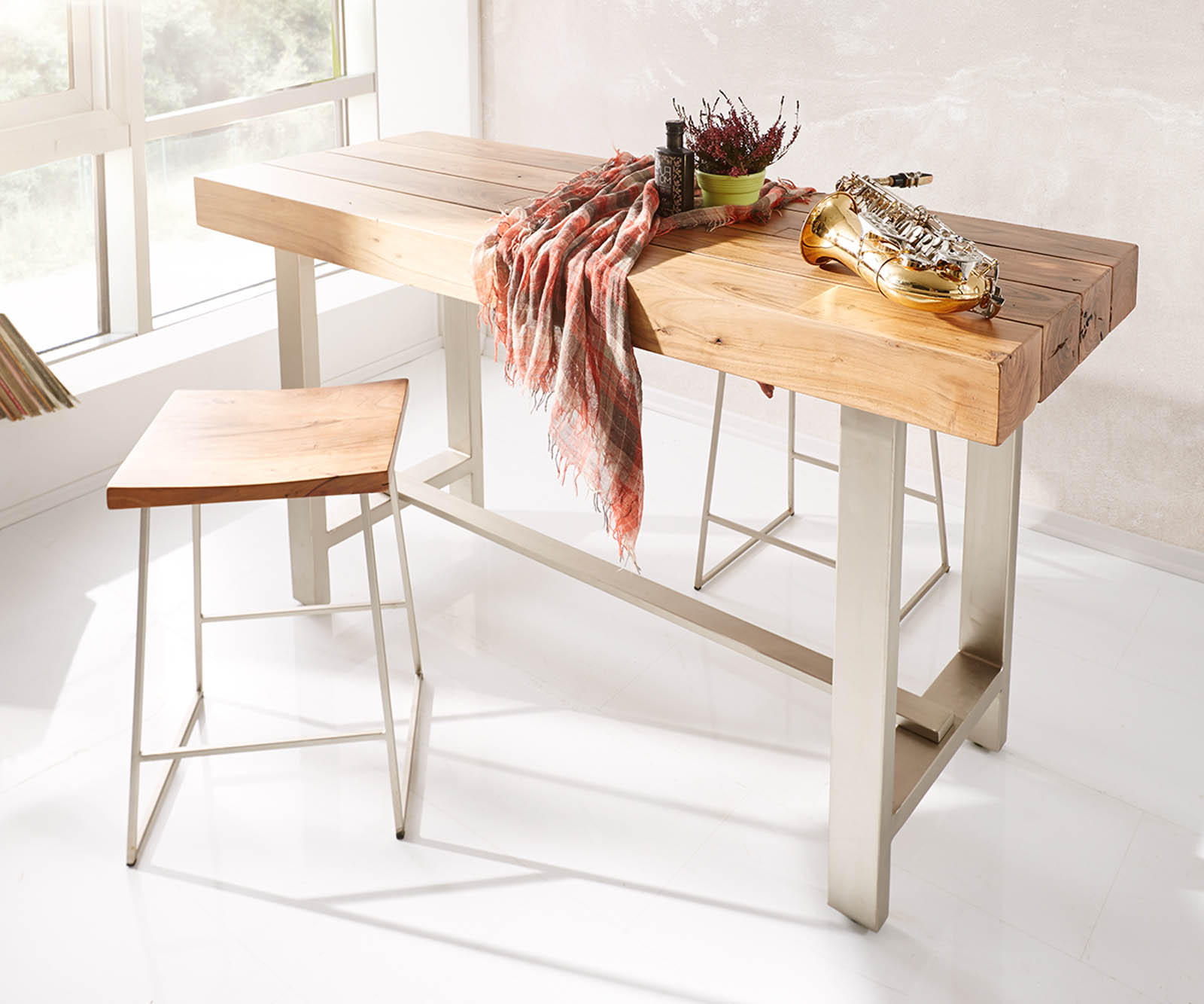 Table-bar Blokk 165x60 cm cadre métallique acacia nature 1
