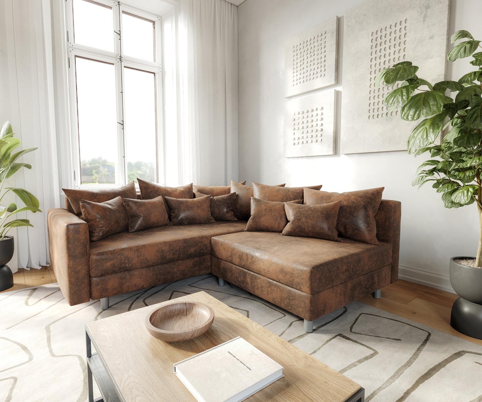 Ecksofa Clovis Braun Antik Optik modular Armlehne Ottomane Links 