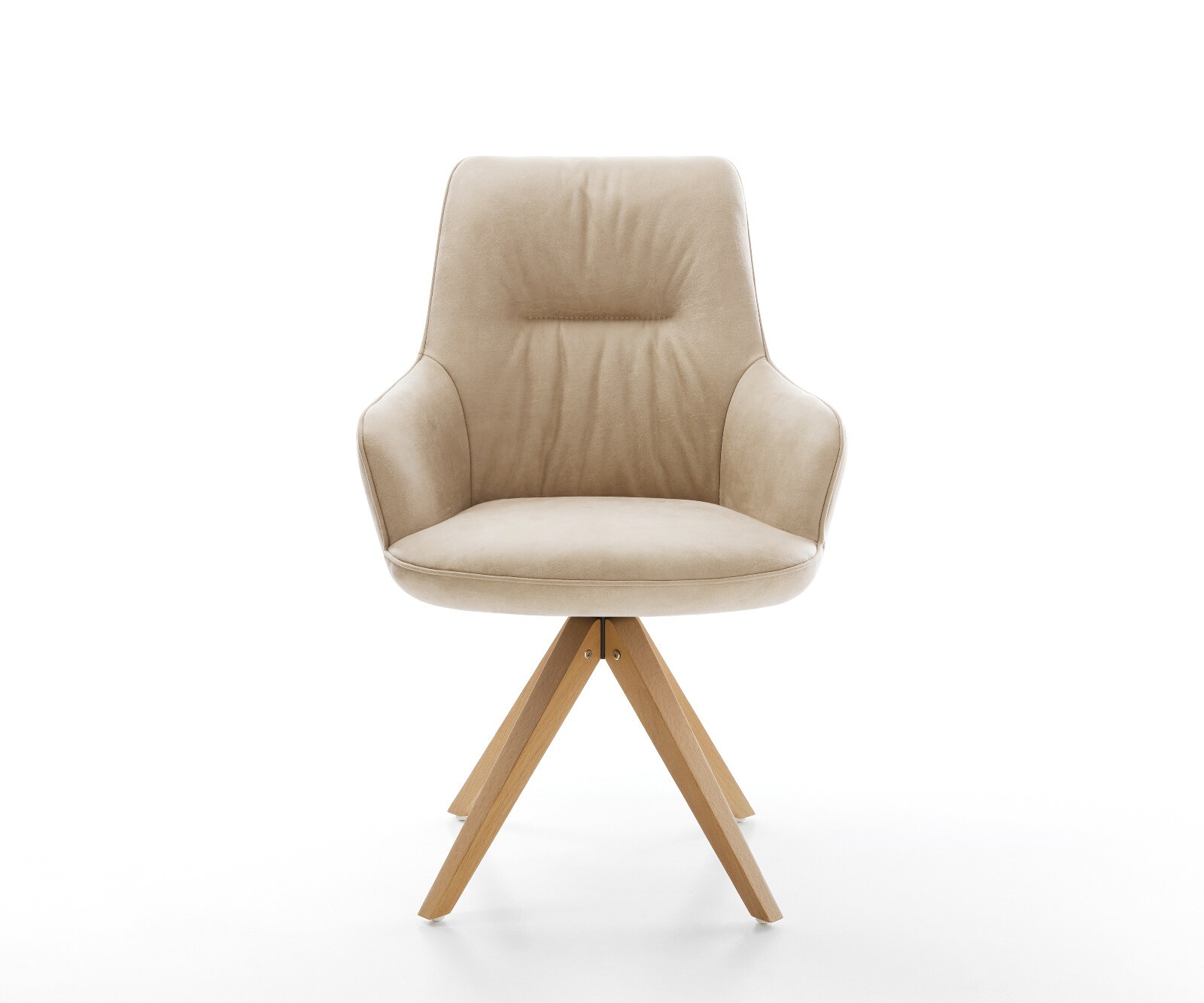Chaise-pivotante Zelia-Flex avec accoudoirs microfibre beige vintage pied en bois angulaire naturel pivotement sur 180° ressorts ensachés 1