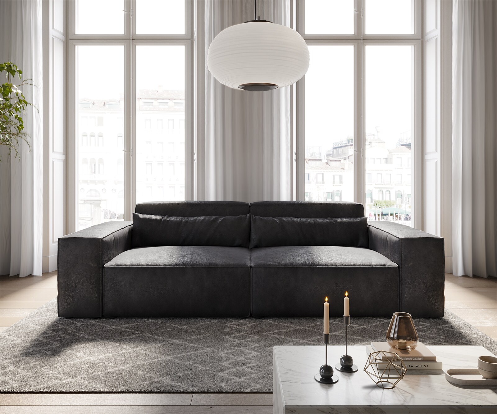 Grand Canapé Sirpio L 260x110 cm Cuir synthétique Vintage Anthracite 1