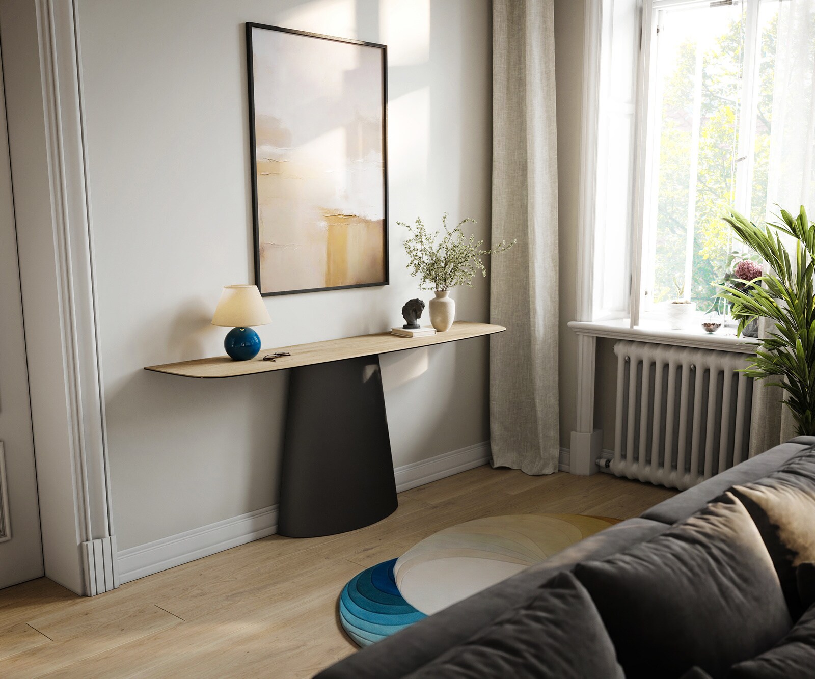Konsolentisch Edge Boot 180x40 cm Keramik Laminam® Sabbia Eichefarbig Conos Metall Schwarz 7