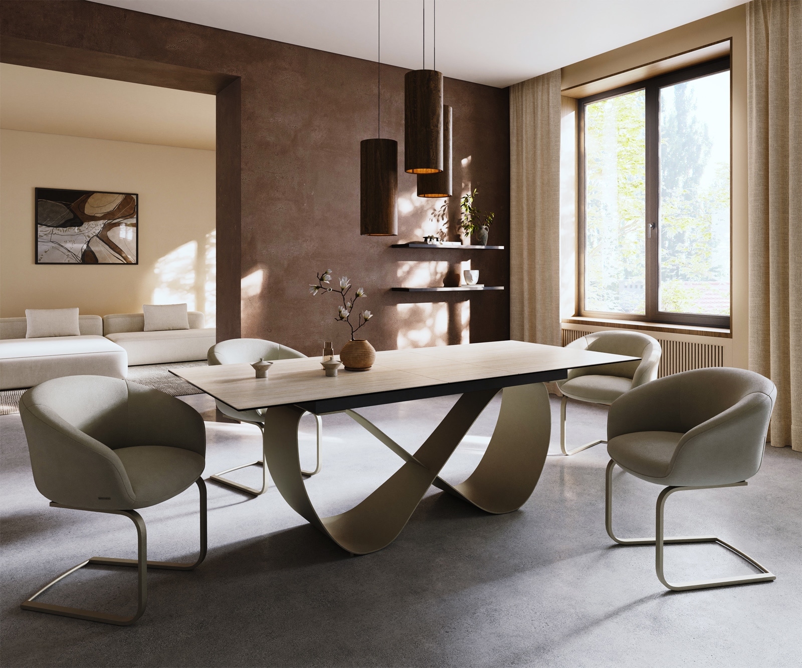 Esstisch Edge 180-220x100 Keramik Laminam® Travertino Bianco Creme-Weiß Infinity Metall Effektfinish Titan ausziehbar 6 Esstisch Edge 180-220x100 Keramik Laminam® Travertino Bianco Creme-Weiß Infinity Metall Effektfinish Titan ausziehbar 6