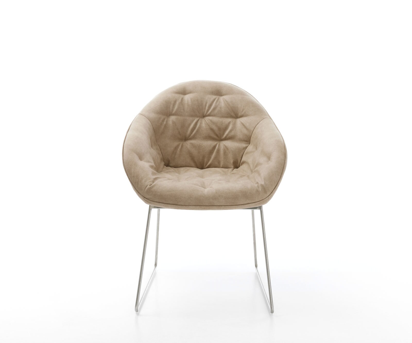 Chaise-de-salle-à-manger Gaio-Flex microvelours beige vintage pied trapèze acier inoxydable brossé 1
