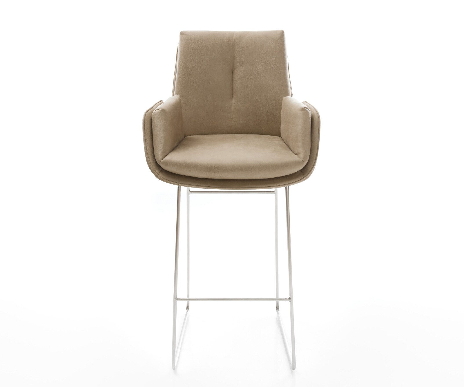 Barstuhl Clea-Flex Mikrofaser Beige Vintage Kufengestell Edelstahl Silberfarben 1
