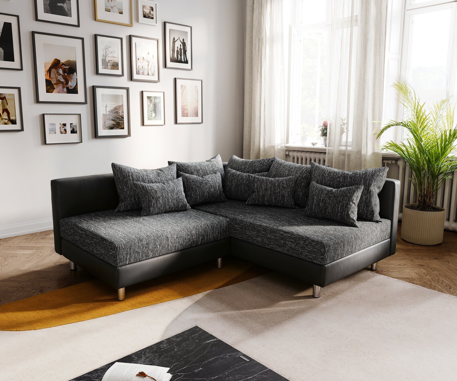Ecksofa Clovis Schwarz Ottomane Rechts Modulsofa erweiterbar 1