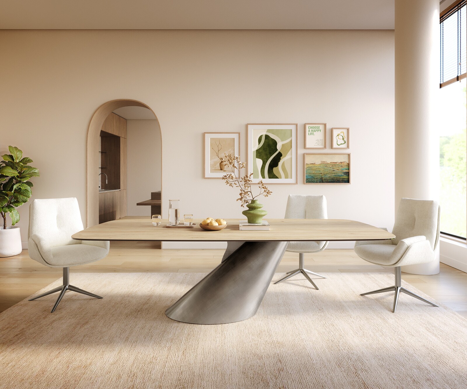 Esstisch Edge Boot 240x120 cm Keramik Laminam® Sabbia Eichefarbig Cono Metallic Silber 1