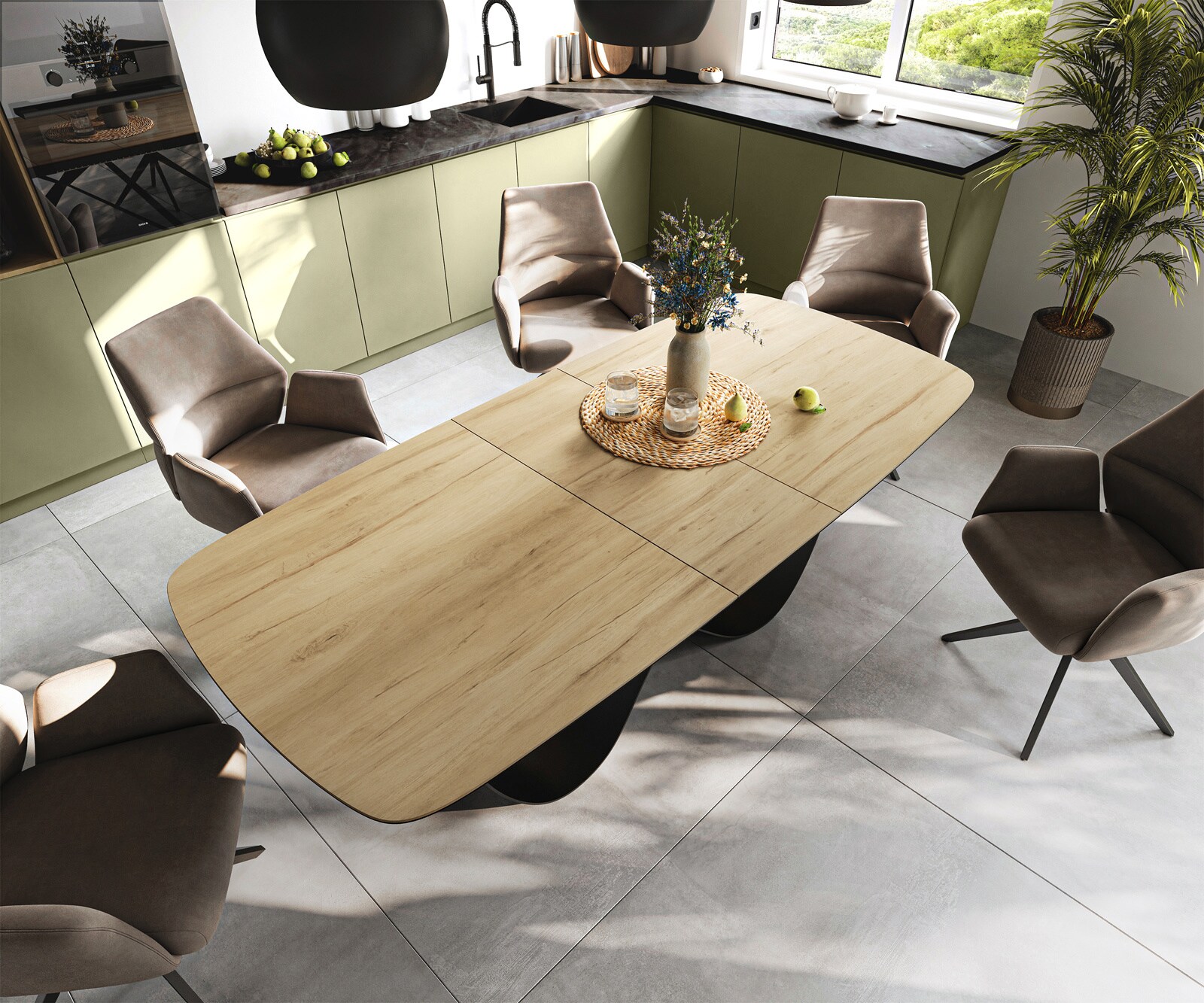 Table à manger Edge Boot 180-220x100 cm Céramique Laminam® Sabbia Eichefarbig Infinity Métal Noir extensible 4