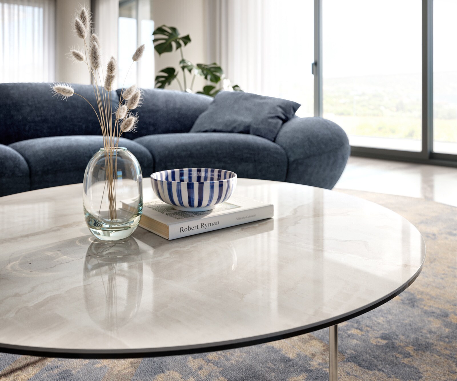 Table basse Edge ronde 100x100 cm céramique Onyx Champagne Trive acier inoxydable brossé 6