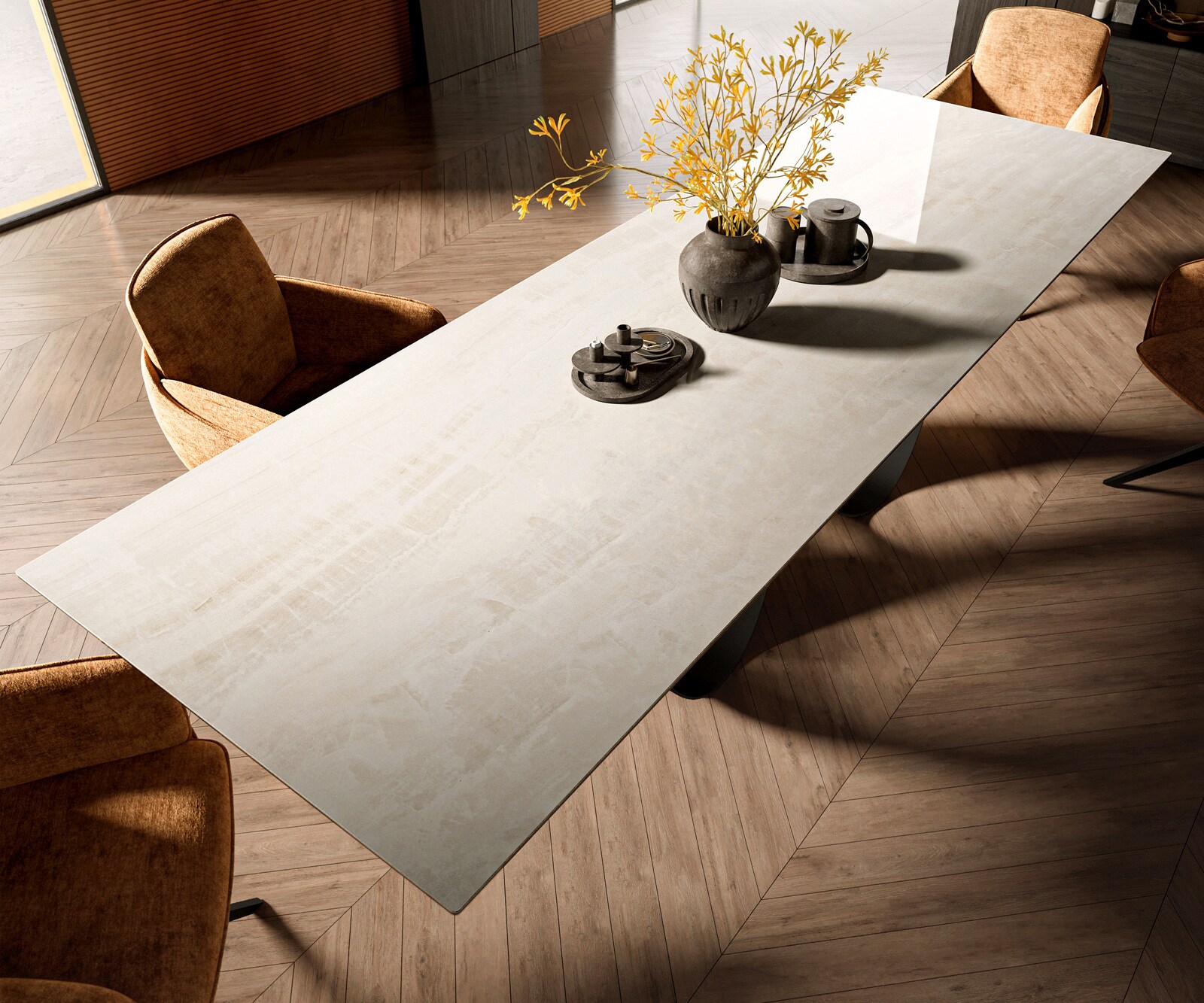 Esstisch Edge 300x100 cm Keramik Onyx Champagne Infinity Metall Schwarz 3
