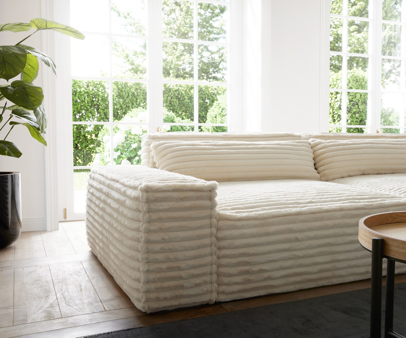 Ecksofa Sirpio XL 270x170 cm Plüschcord Beige Recamiere variabel 4
