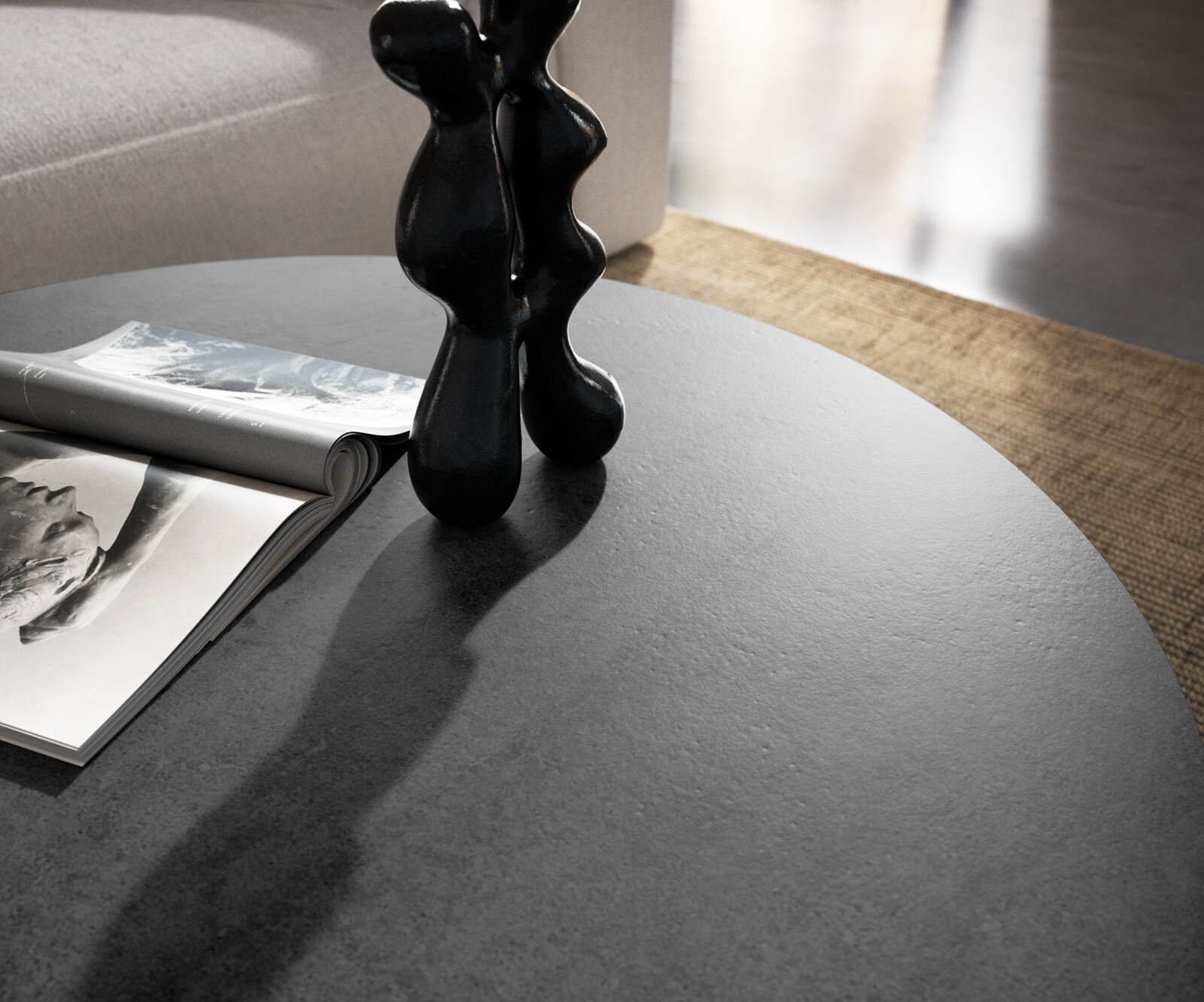 Couchtisch Edge Rund 90x90 cm Keramik Beton Grau Borna Effektfinish Titan 5