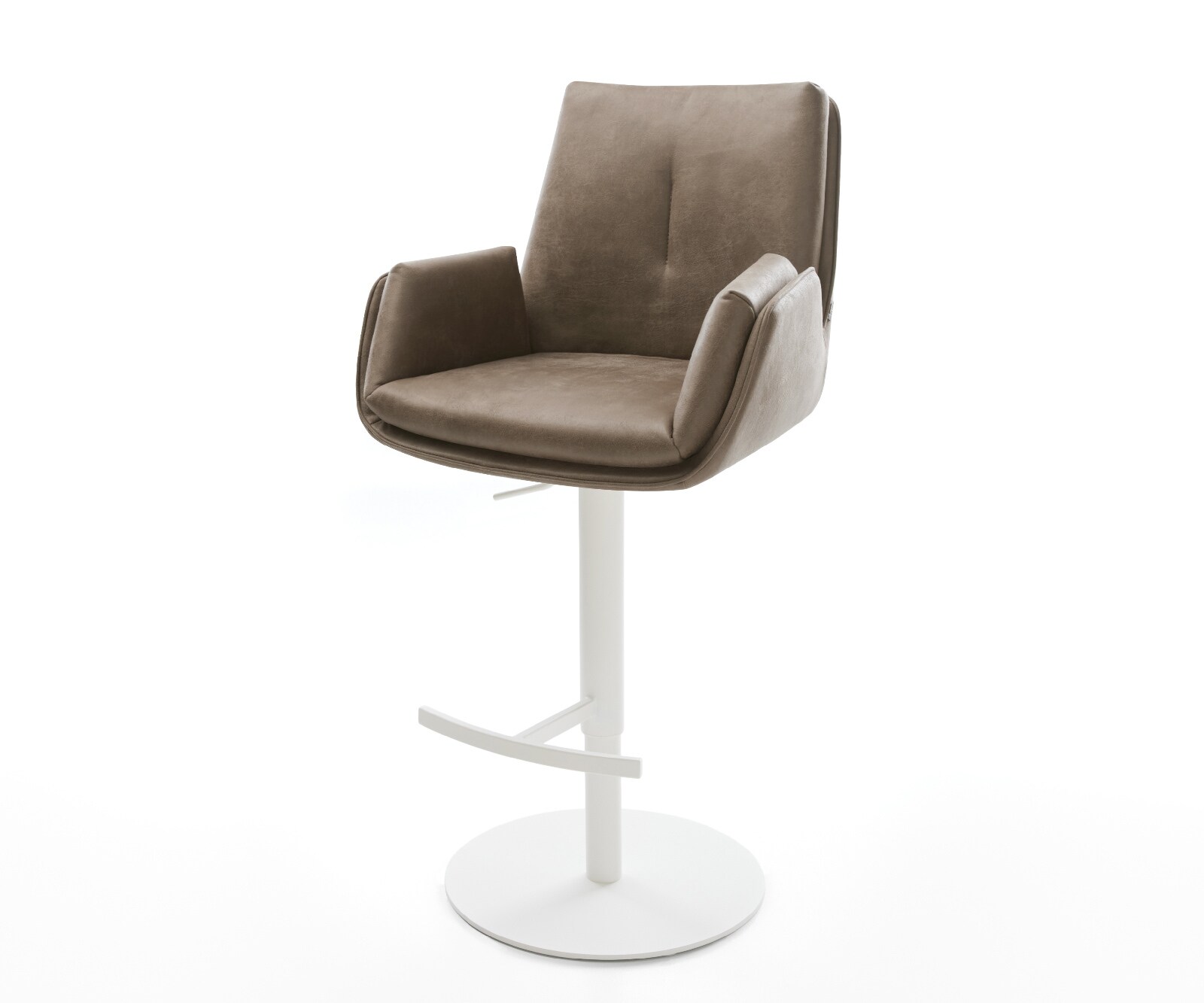 Barstuhl Clea-Flex Mikrofaser Taupe Vintage Drehfuß höhenverstellbar Metall Weiß