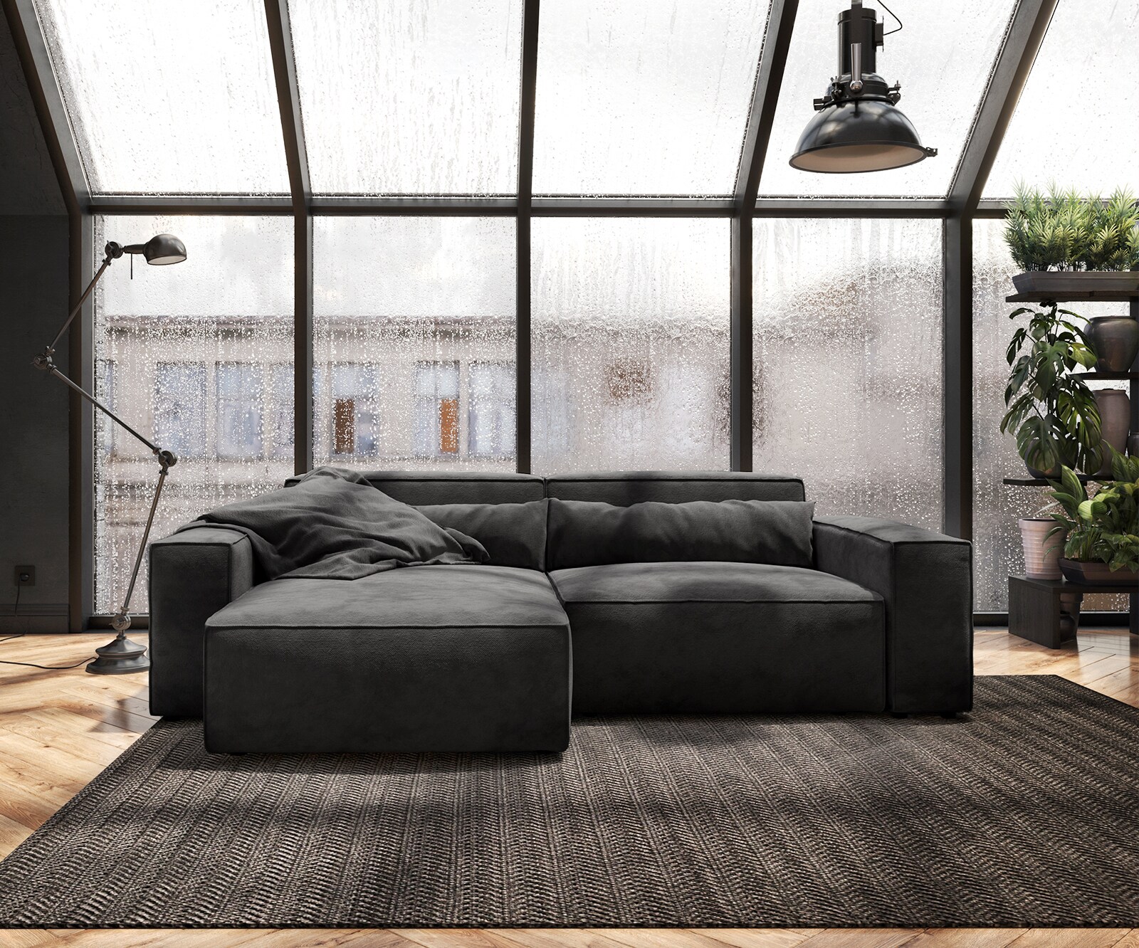 Ecksofa Sirpio L 260x160 cm Mikrofaser Schwarz Recamiere variabel 2