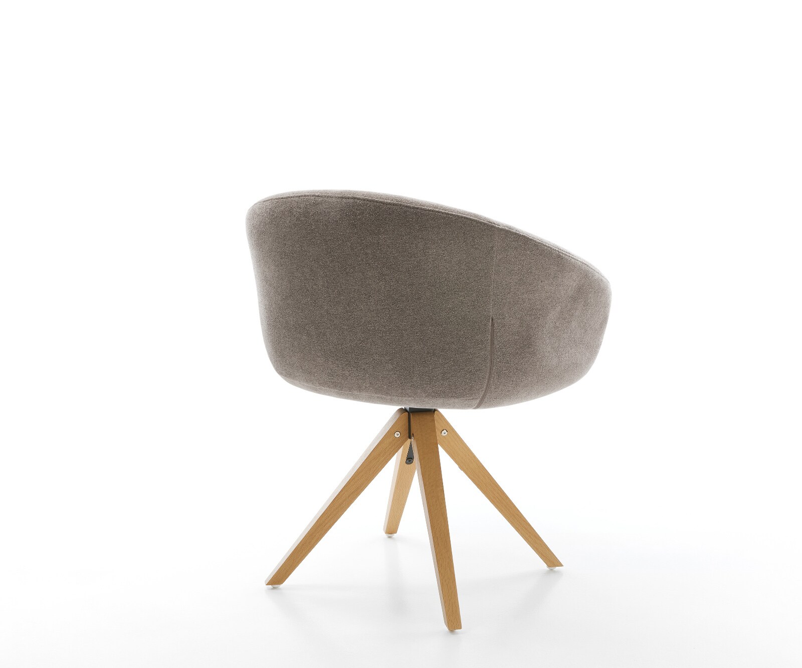 Chaise-pivotante Vinka-Flex avec accoudoirs tissu structuré doux taupe pied en bois angulaire naturel pivotement sur 180° ressorts ensachés 4