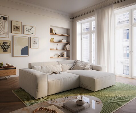 Canapé d'angle Sirpio XL 270x170 cm Tissu texturé doux Beige Méridienne modulable