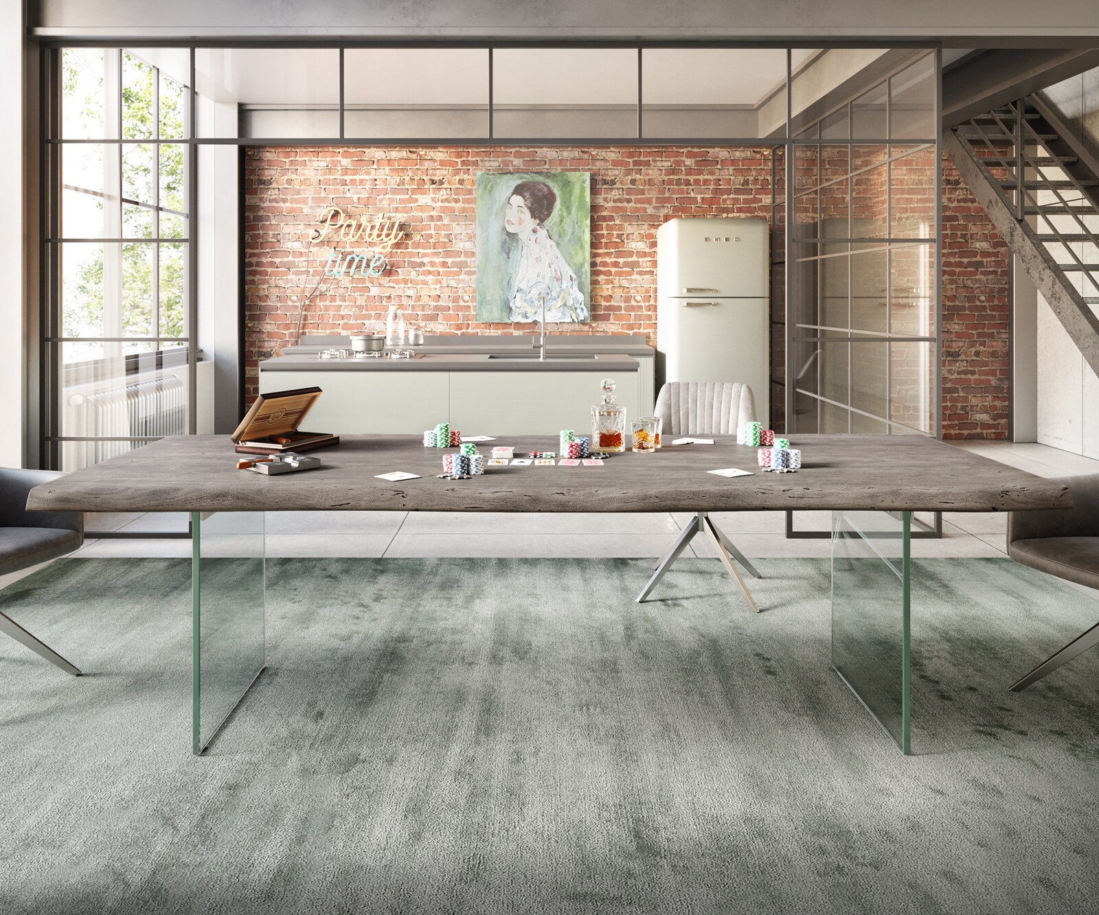 Esstisch Edge 260x100 XL Akazie Platin Glas Live-Edge 6