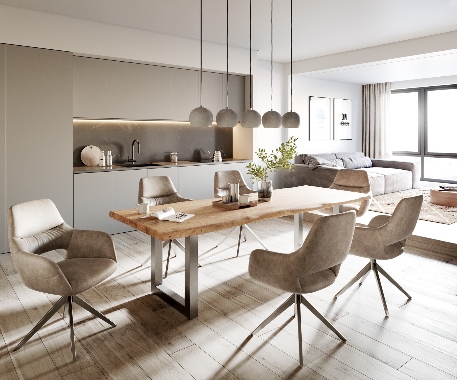 Table-à-manger Edge 260x100 XL acacia nature acier inoxydable large Live-Edge 6