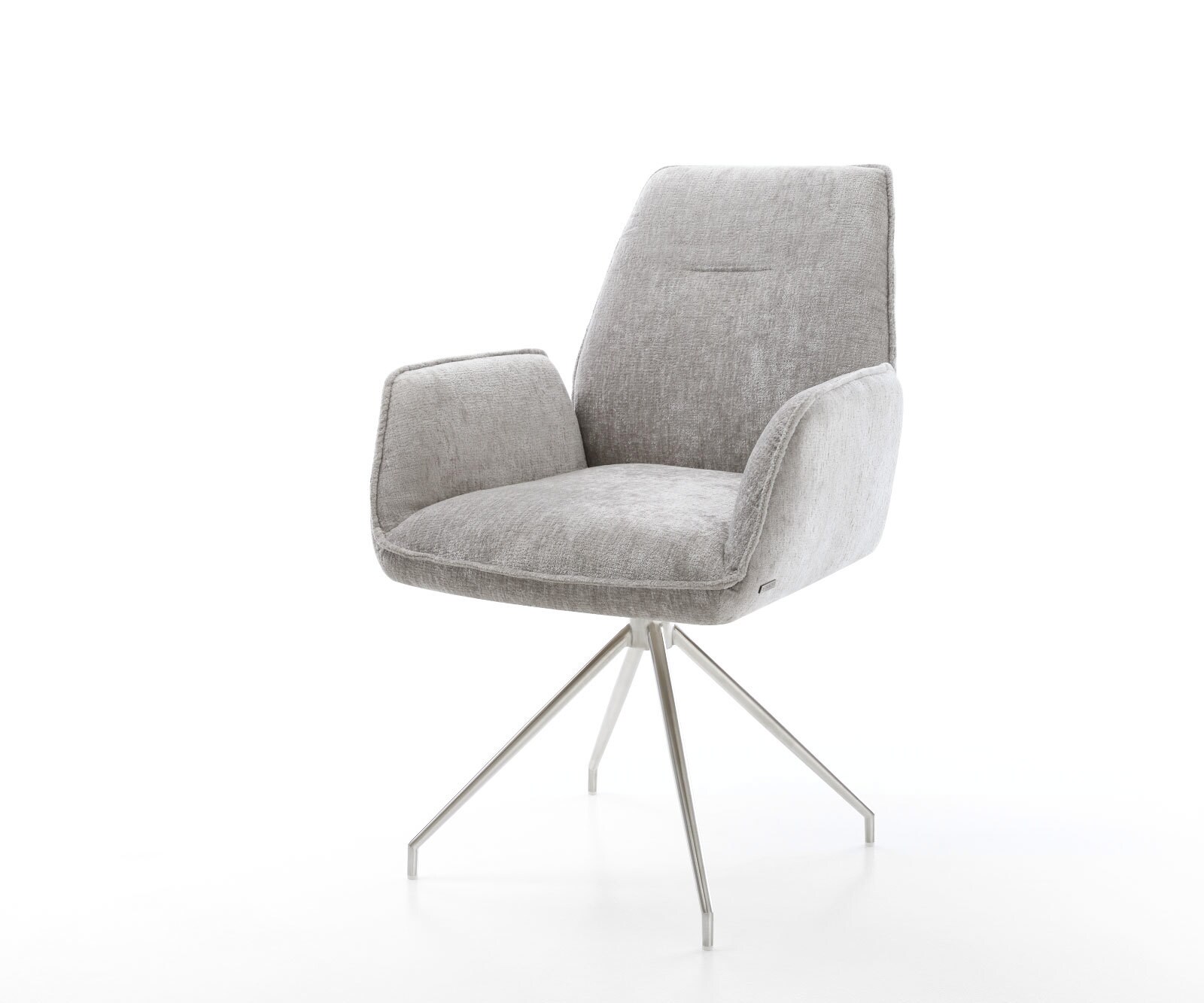 Drehstuhl Zoa-Flex Chenille Silbergrau Kreuzgestell konisch Edelstahl 180° drehbar
