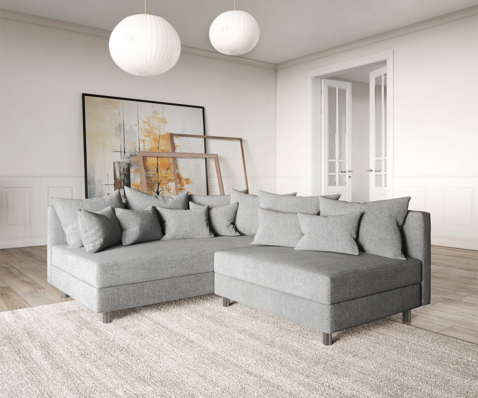 Ecksofa Clovis Grau Flachgewebe Ottomane Links Modulsofa 1 Ecksofa Clovis Grau Flachgewebe Ottomane Links Modulsofa 1