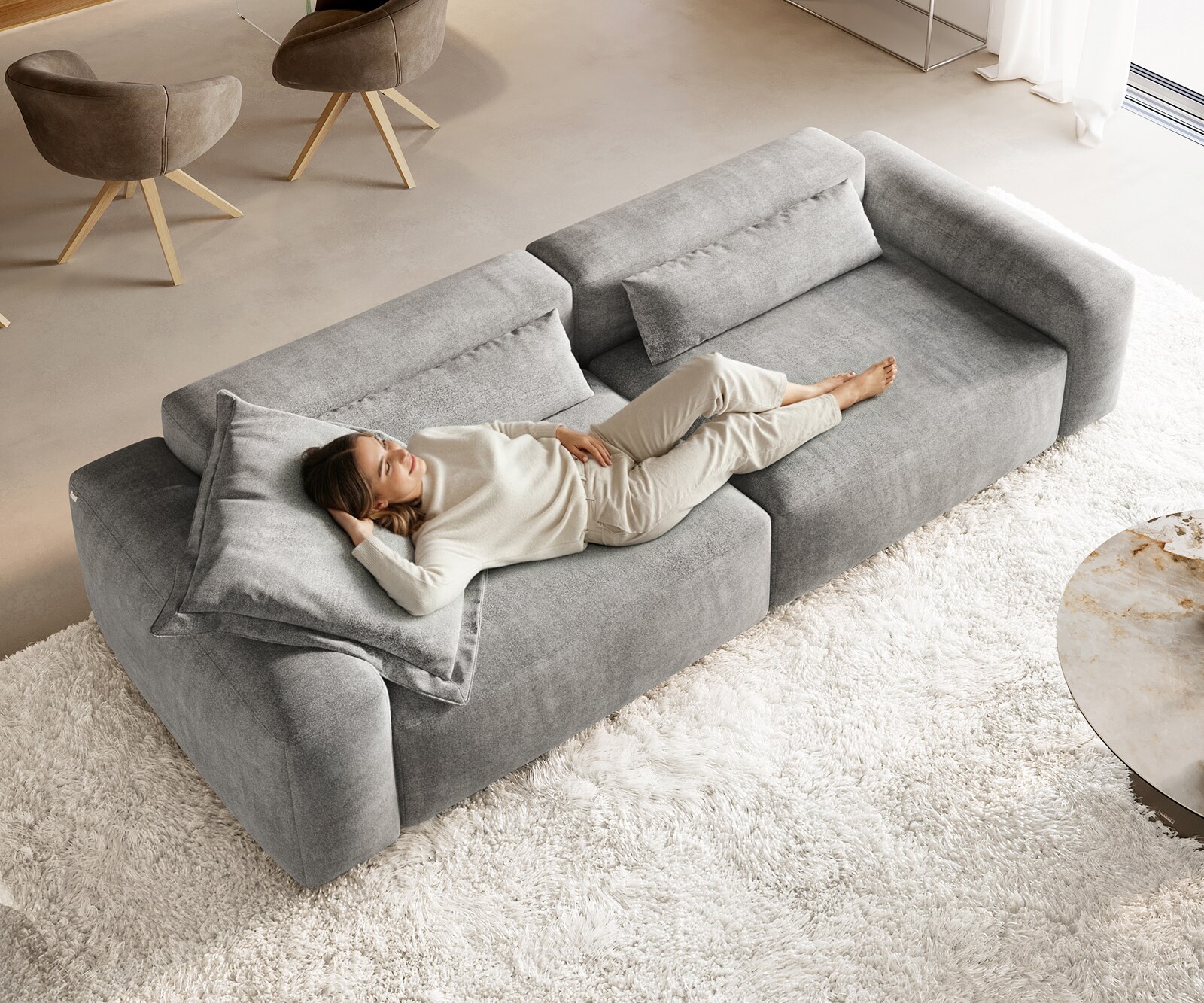 Grand canapé Freestyle Pure 280x110 cm Tissu texturé gris doux 3