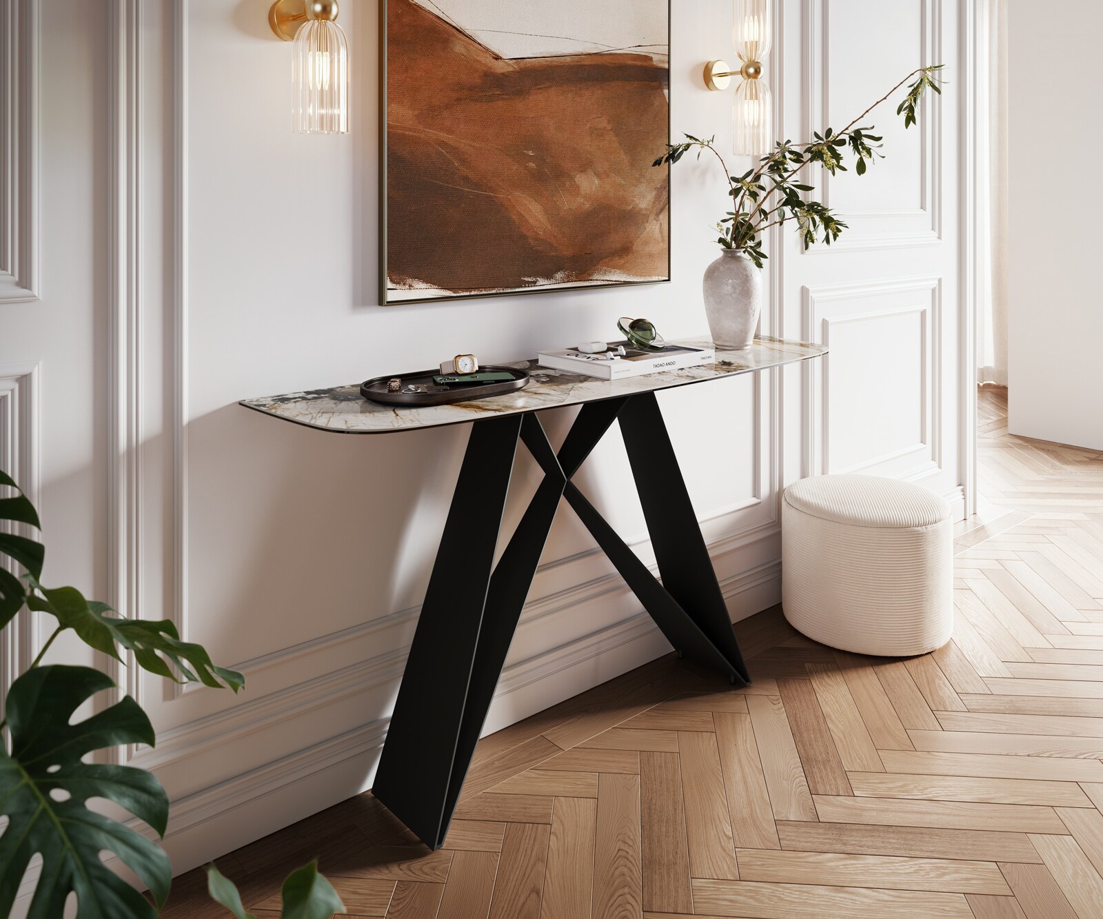 Konsolentisch Edge Boot 140x40 cm Keramik Patagonia Poliert Velio Metall Schwarz 4
