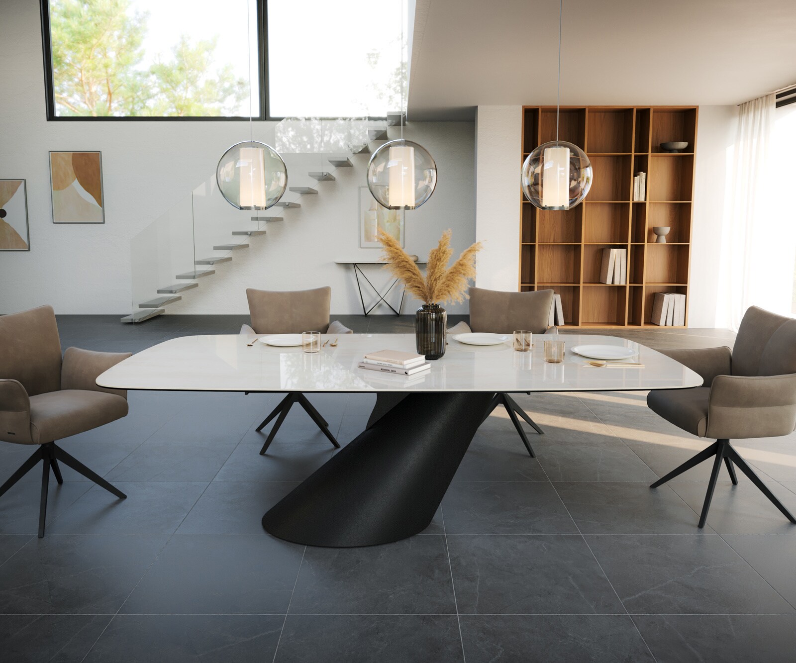 Esstisch Edge Boot 240x120 cm Keramik Onyx Champagne Cono Metall Schwarz 2