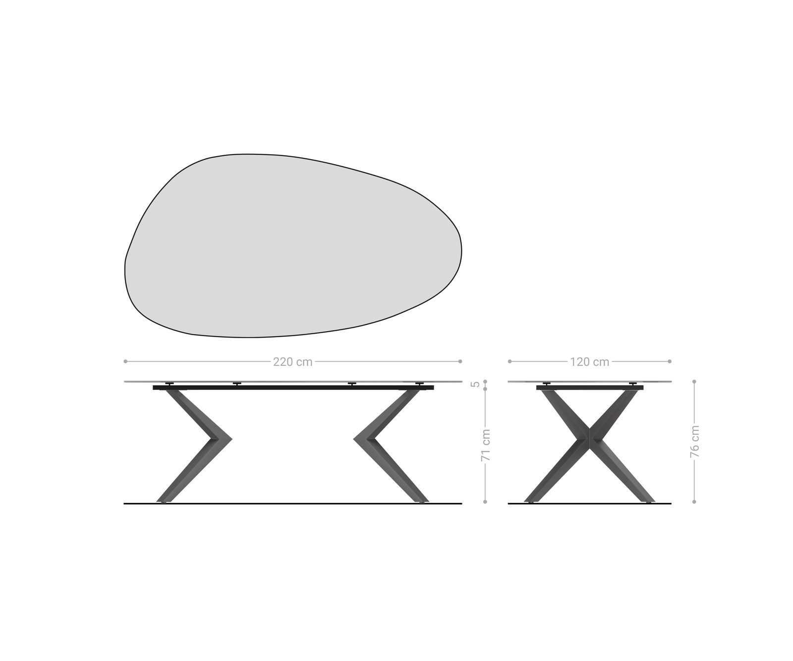 Esstisch Edge Oval 220x120 Reliefglas Rauchschwarz 3D-Design Zenthara kantig Metall Schwarz 7