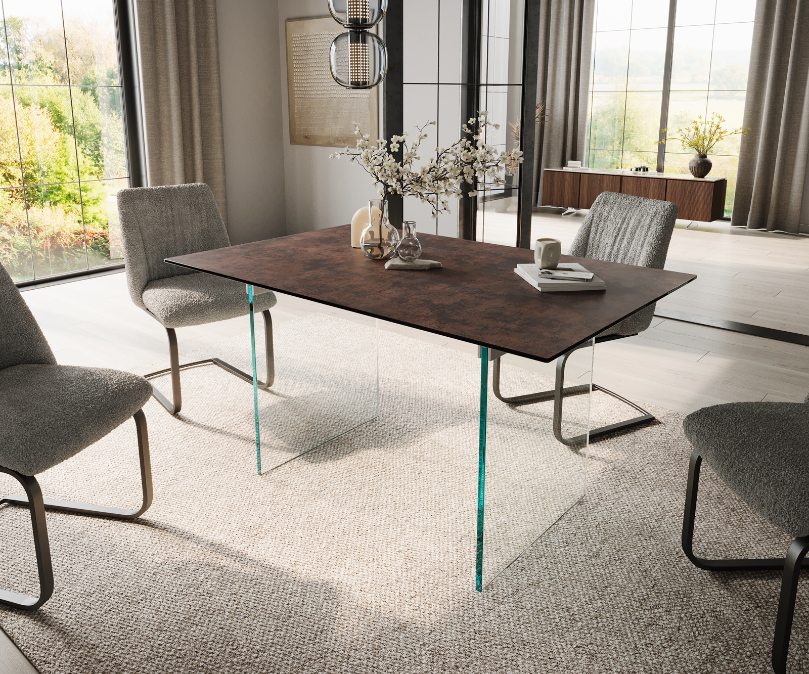 Esstisch Edge 140x90 Glas Antique-braun Gestell Glas 1