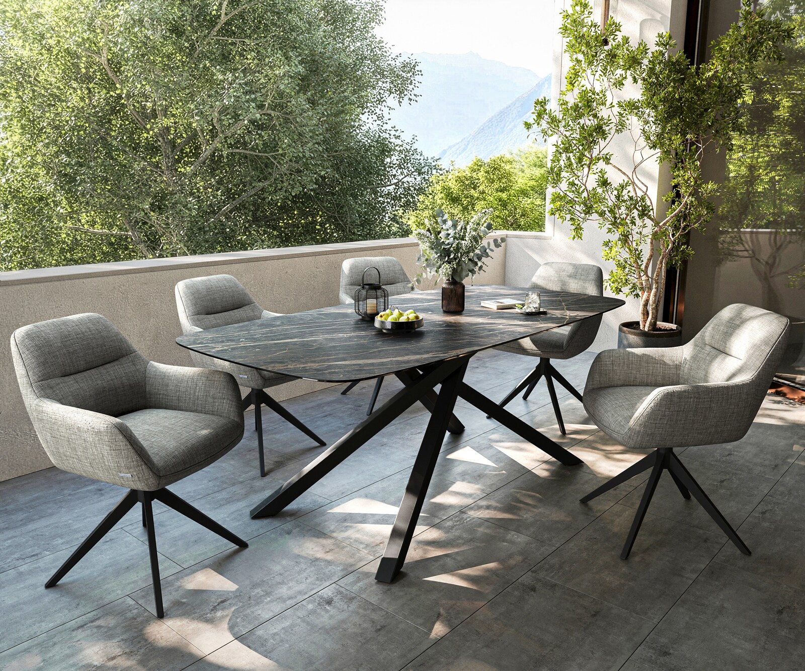 Outdoortisch Edge Boot 200x100 cm Keramik Laminam® Noir Desir Braun Kreuzgestell Rechteck Schwarz 7