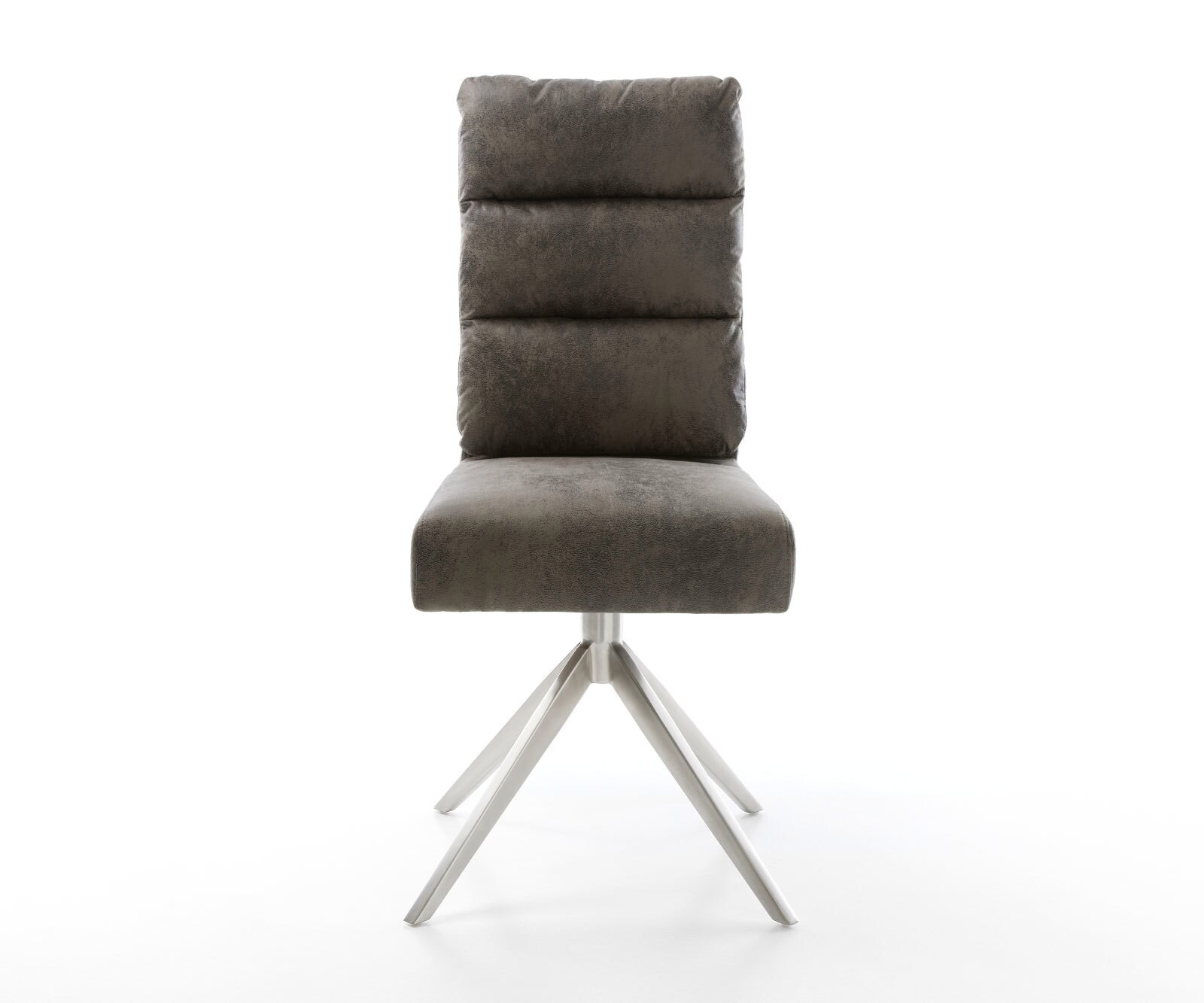 Chaise-pivotante Pela-Flex microvelours gris antique pied croisé large acier inoxydable brossé pivotement sur 360° fonction bascule ressorts ensachés 1