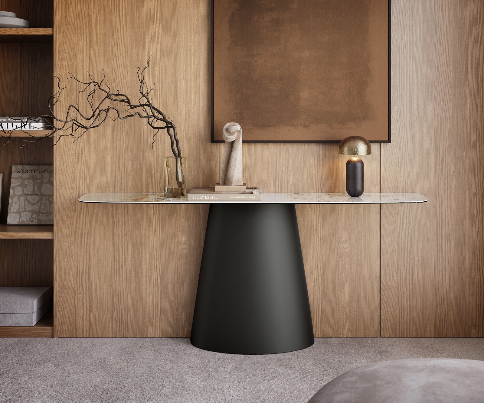 Console Edge forme bateau 180x40 cm Céramique Minas Melange Weiß-Beige Conos Métal Noir 4