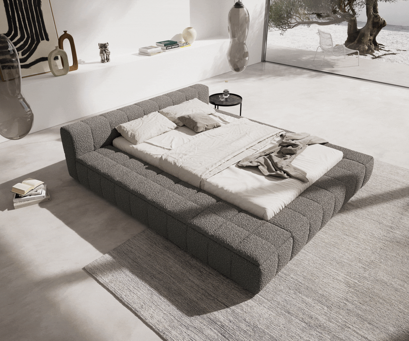 Polsterbettgestell Espazio 140x200 cm Bouclé Silbergrau mit Stauraum 1 Polsterbettgestell Espazio 140x200 cm Bouclé Silbergrau mit Stauraum 1