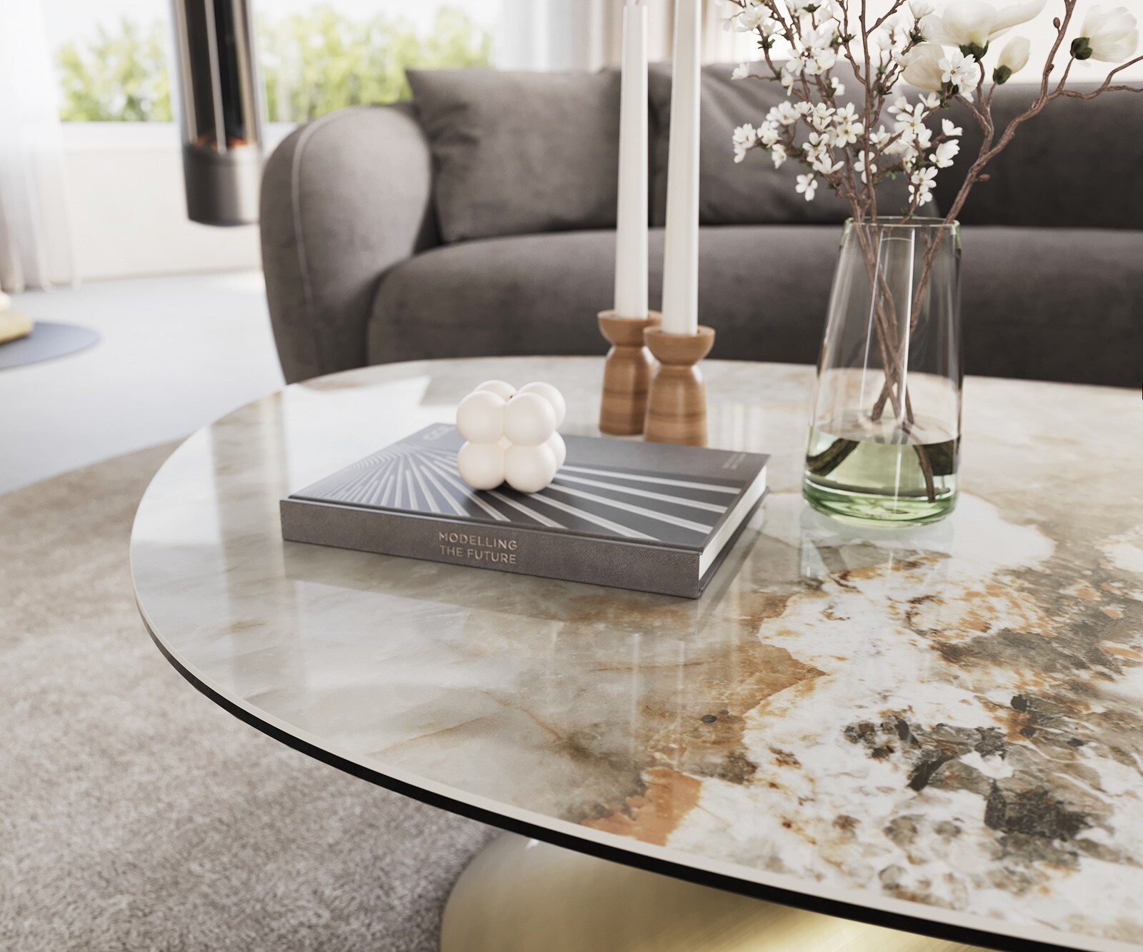 Table basse Edge Oval 140x75 cm céramique Minas Melange Conis doré métallique 6