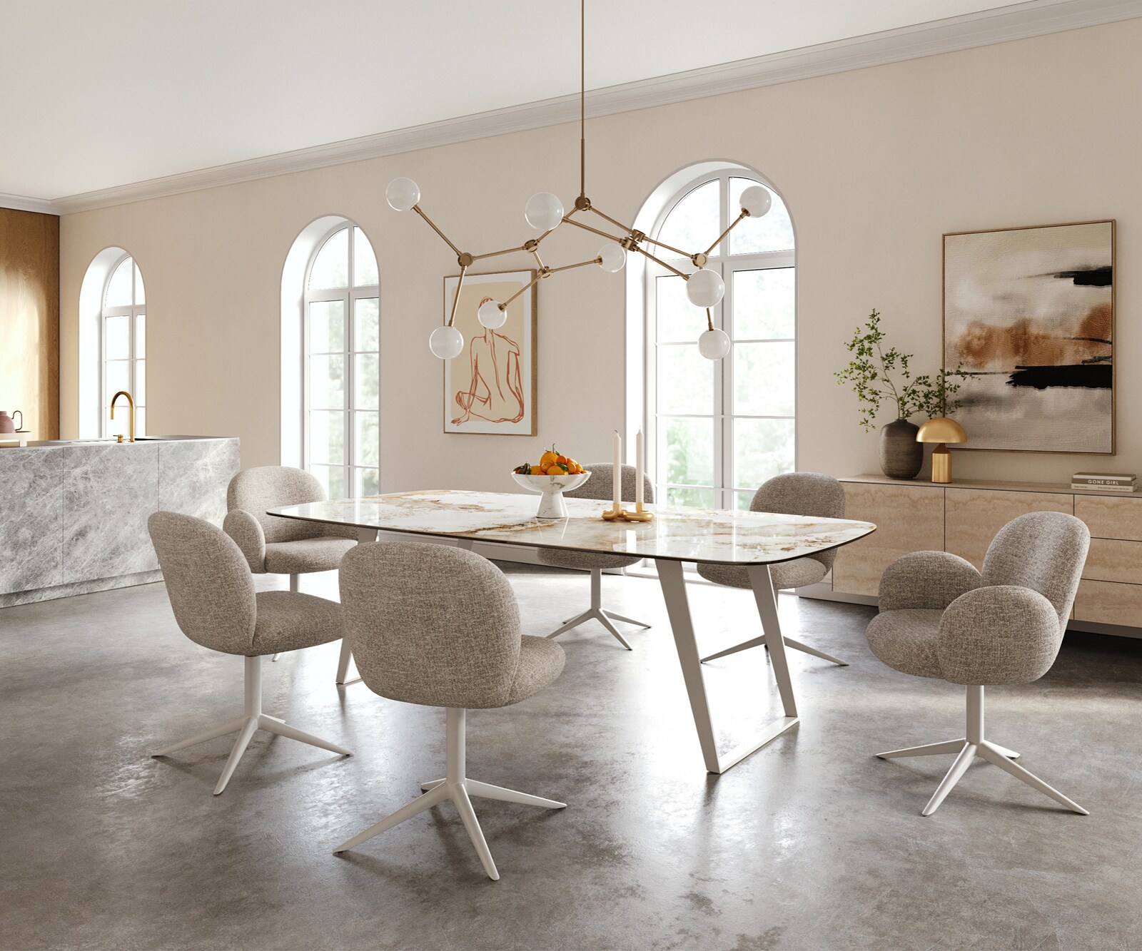 Esstisch Edge Boot 240x120 cm Keramik Minas Melange Weiß-Beige Metall Schräg Weiß 5