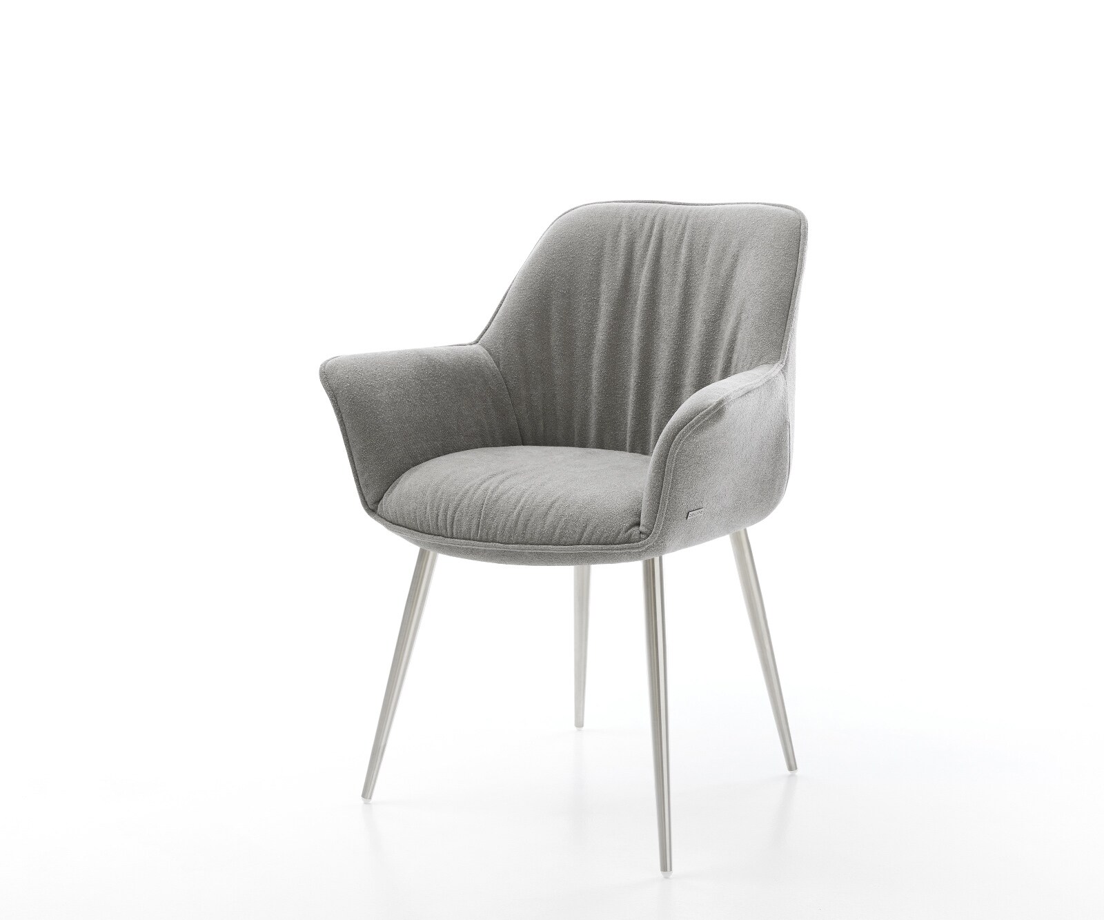 Chaise-de-salle-à-manger Keila-Flex avec accoudoirs tissu structuré doux gris 4 pieds coniques acier inoxydable 1