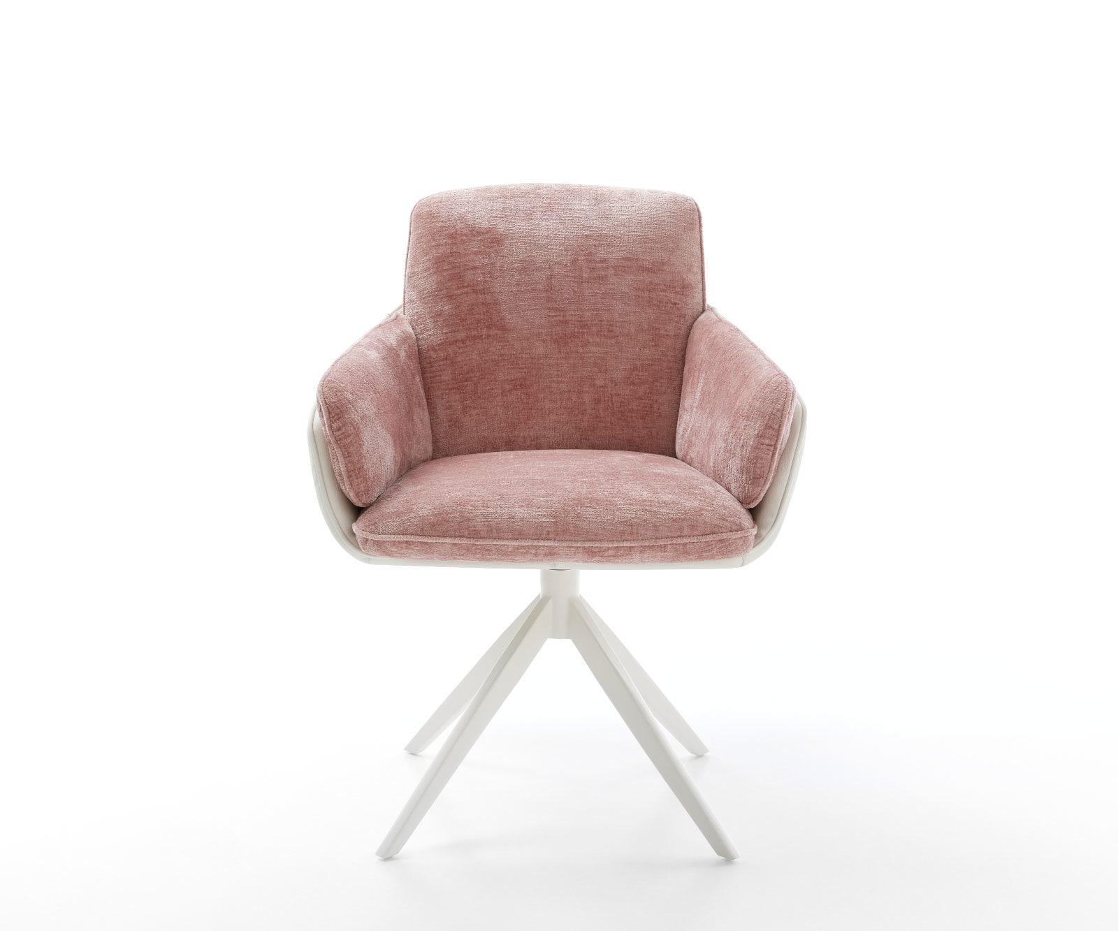 Drehstuhl Luan-Flex mit Armlehnen Materialmix Echtleder Weiß-Rosé Kreuzgestell breit Weiß 360° drehbar Wippfunktion 1 Drehstuhl Luan-Flex mit Armlehnen Materialmix Echtleder Weiß-Rosé Kreuzgestell breit Weiß 360° drehbar Wippfunktion 1