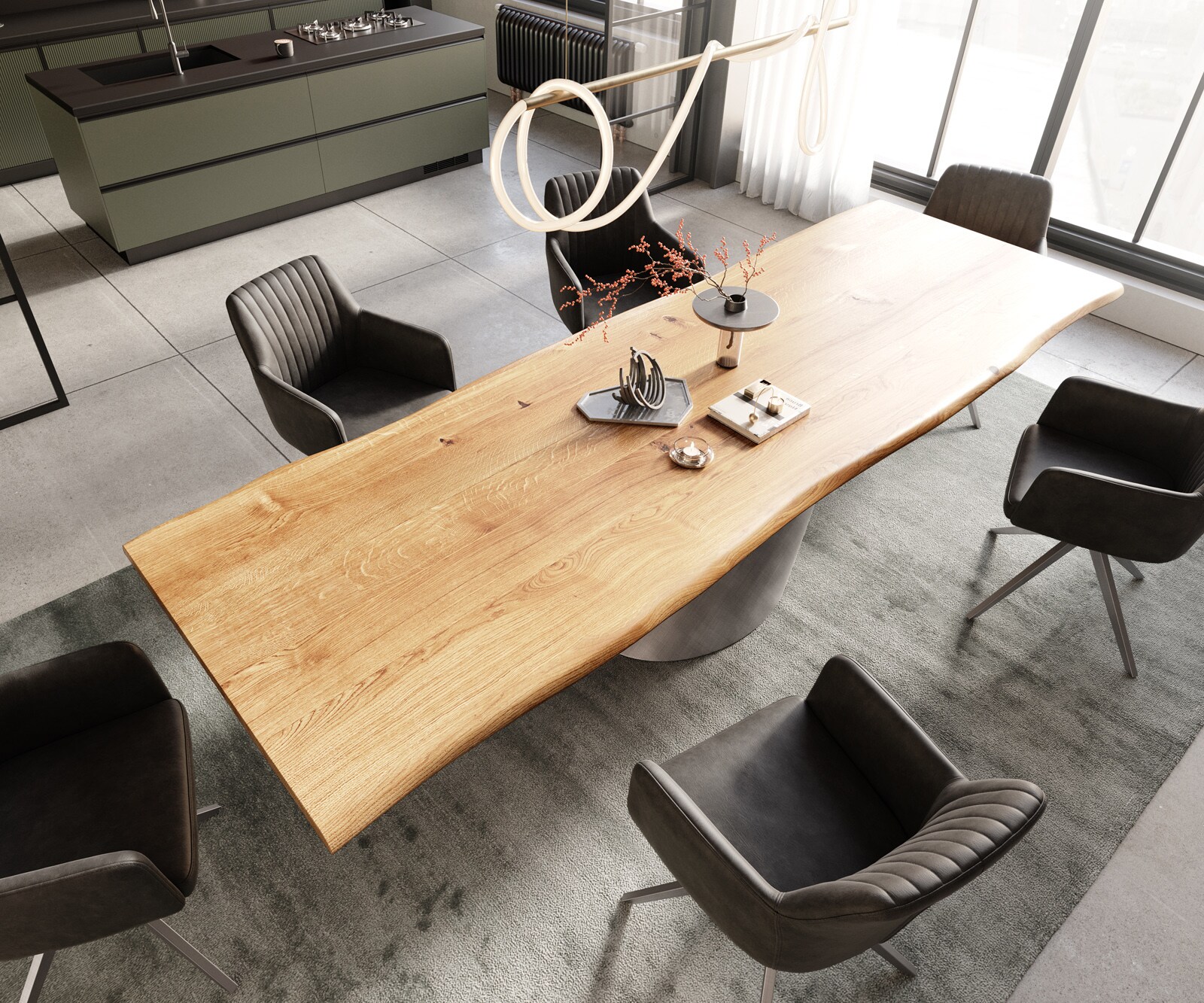 Table à manger Edge 300x100x4 chêne naturee Cono métallique argent Live-Edge 4