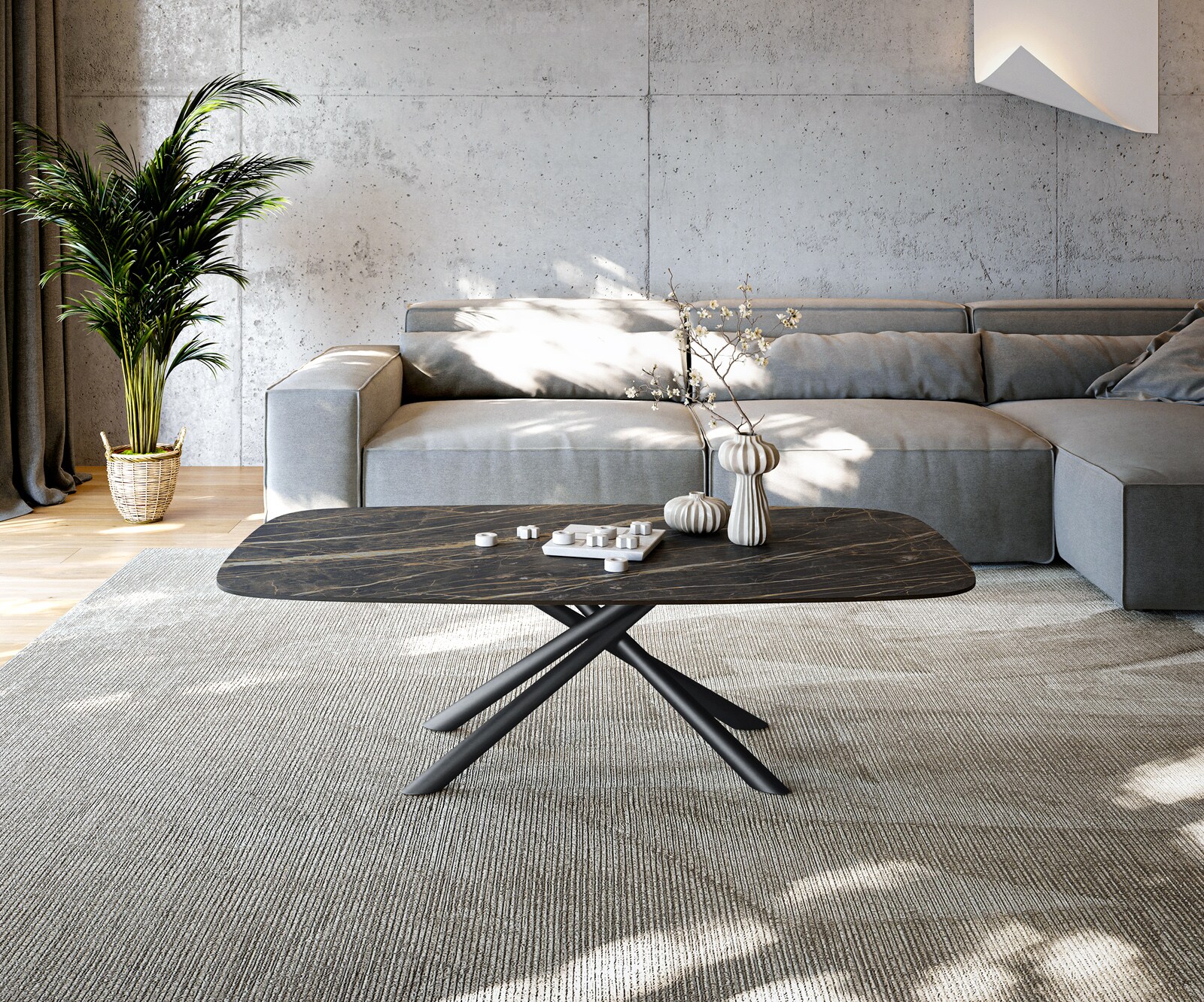 Couchtisch Edge Boot 140x80 cm Keramik Laminam® Noir Desir Braun Sarity Metall Schwarz 1