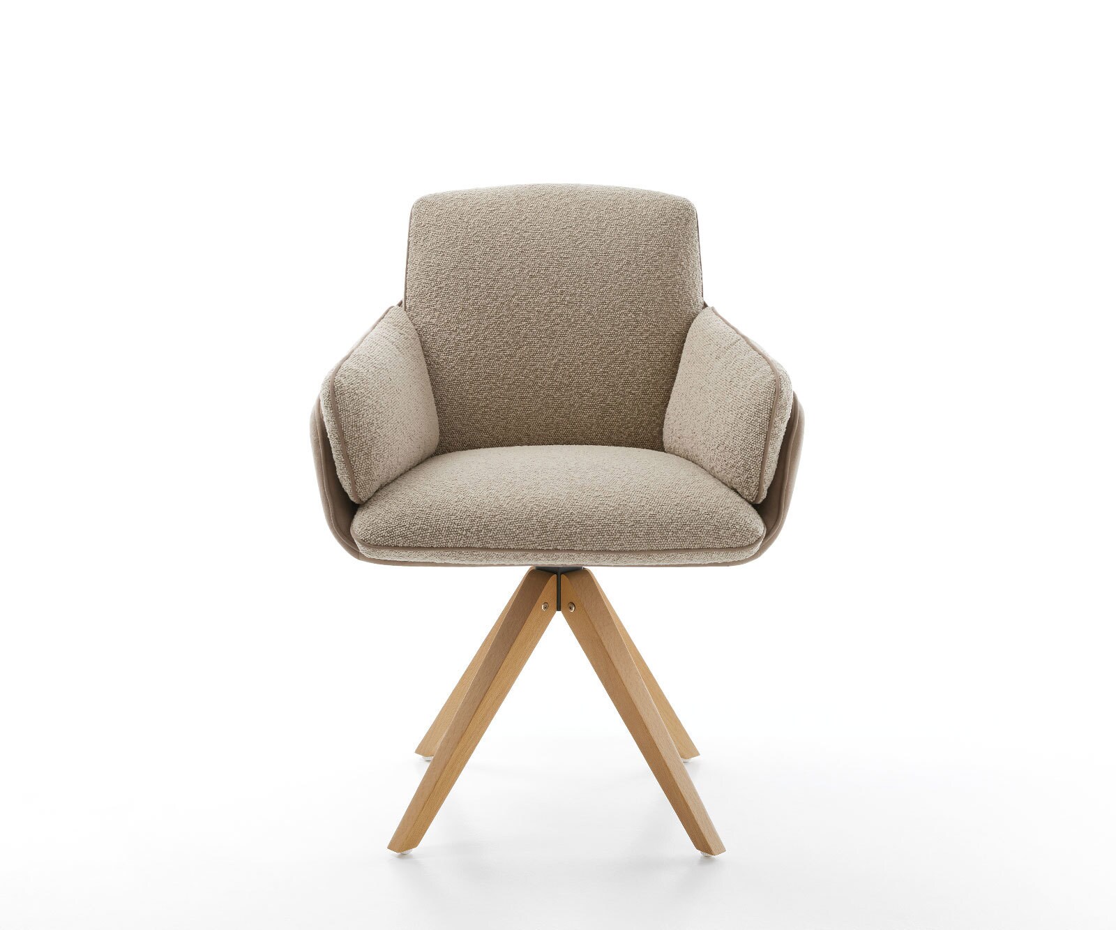 Chaise-pivotante Luan-Flex avec accoudoirs tissu mixte couleur boue pied en bois angulaire naturel pivotement sur 180° 1